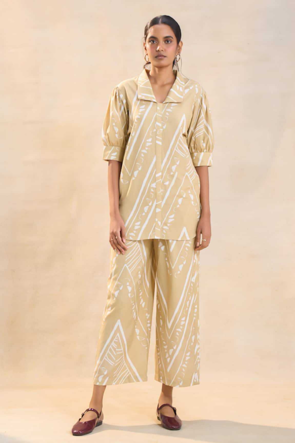 Vedika M Khaki Chevron Shell Shirt Set 