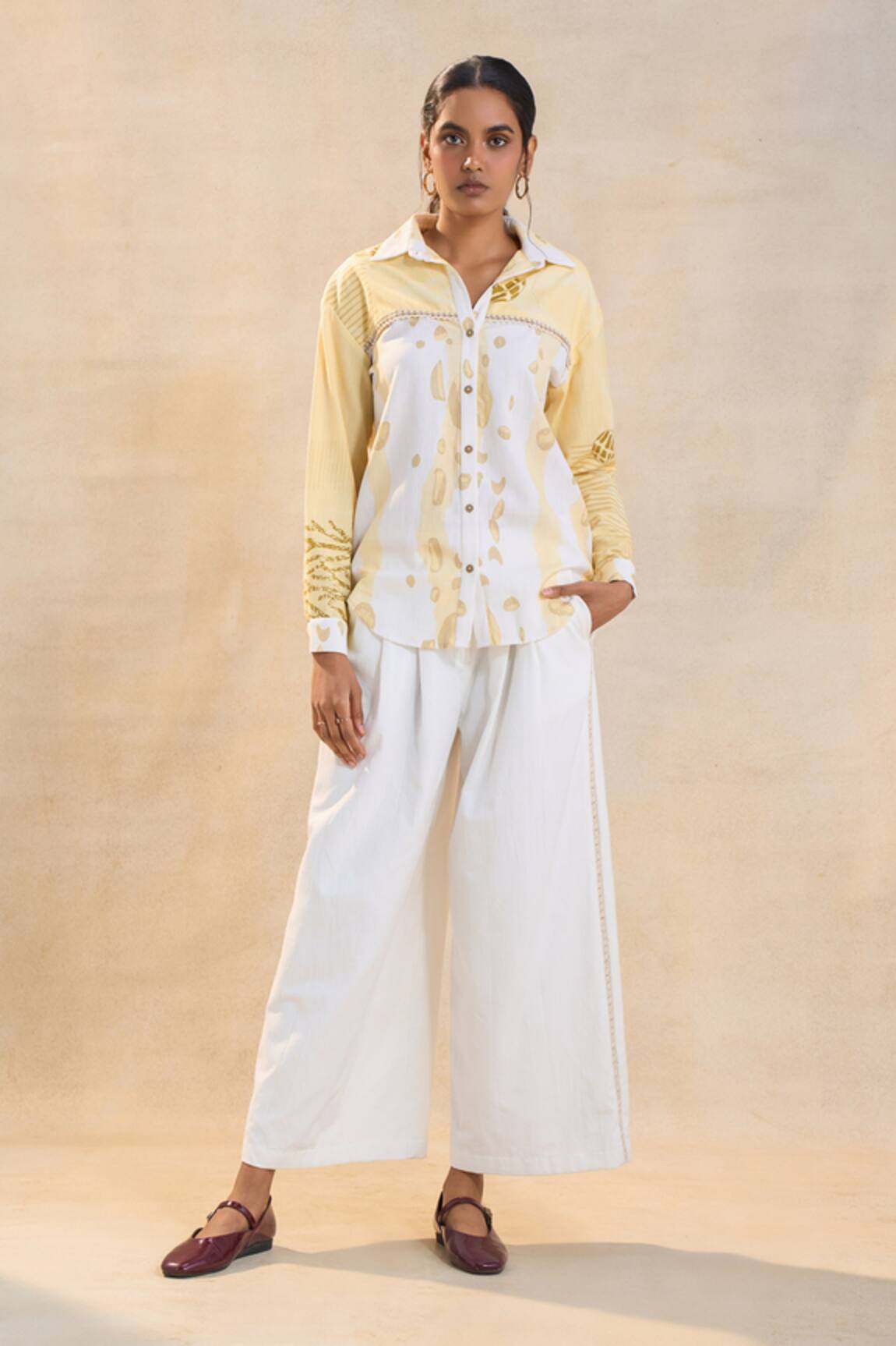 Vedika M Yellow Waterdrop Shirt Set 