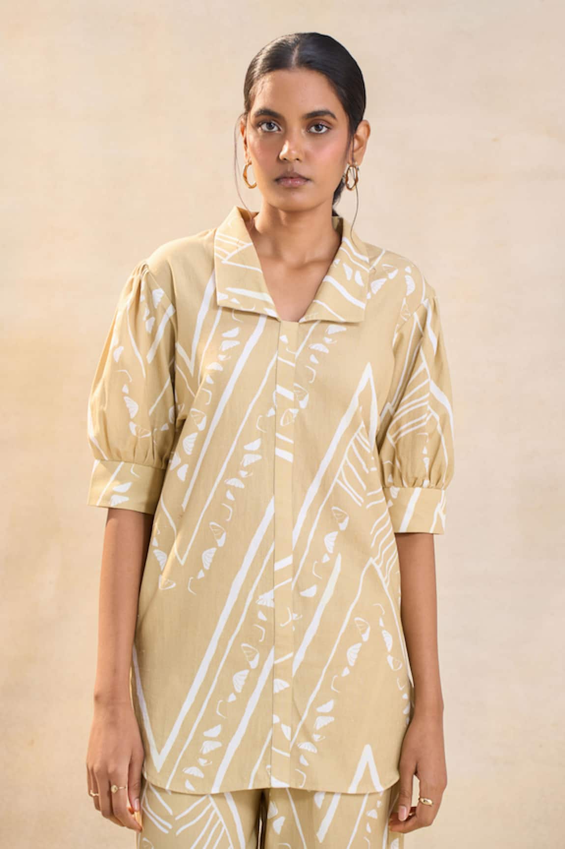 Vedika M Khaki Chevron Shell Shirt 