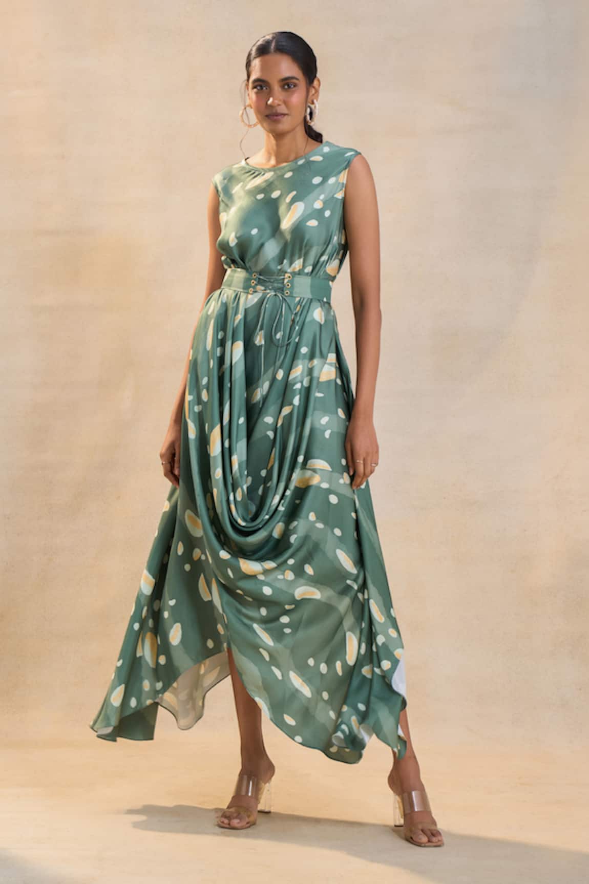 Vedika M Waterdrop Drape Dress With Belt 
