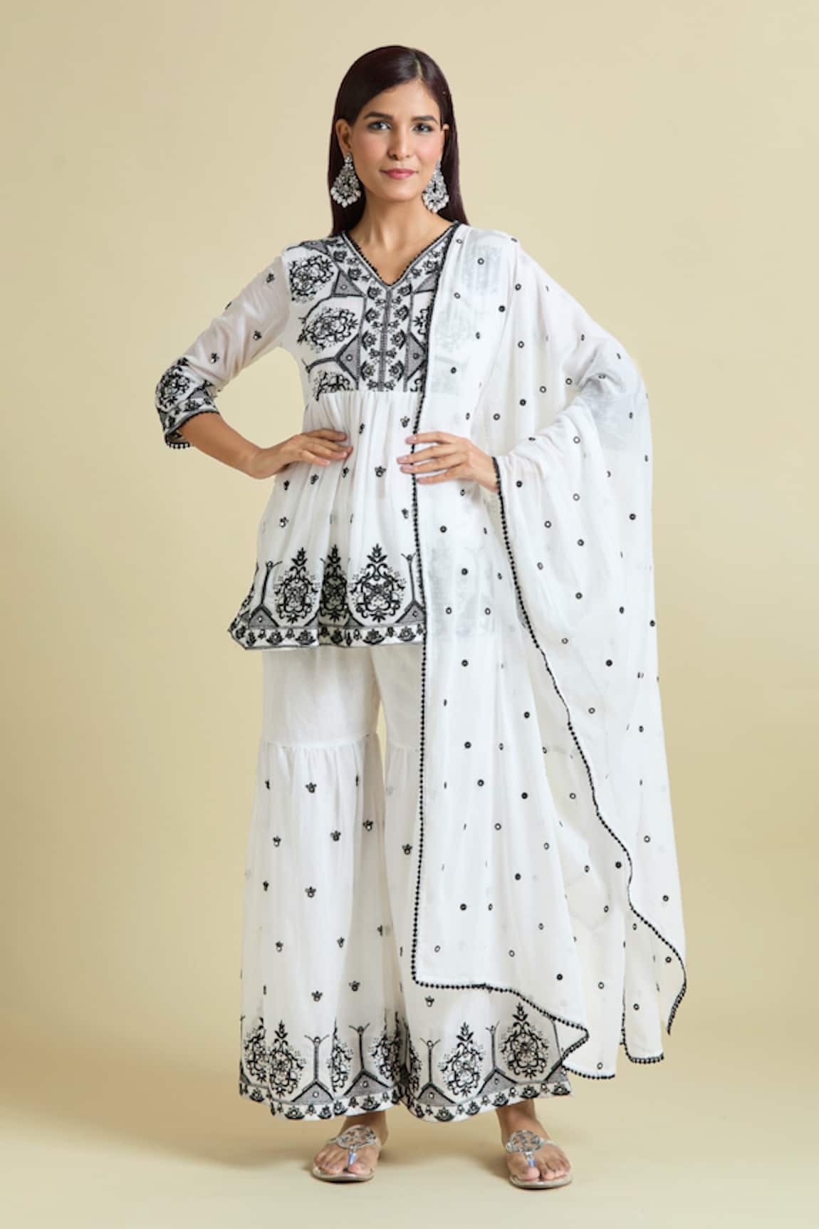 Samyukta Singhania Embroidered Mirror Work Peplum Kurta Sharara Set 