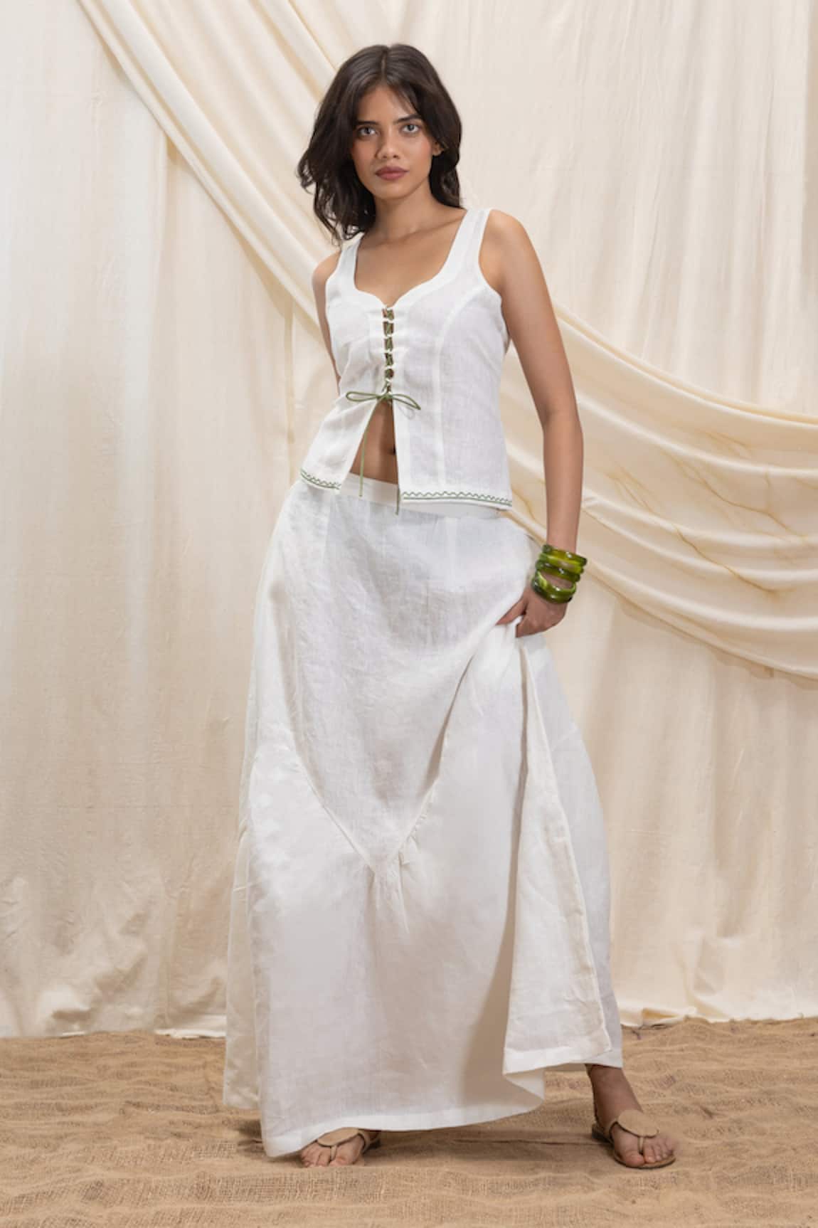 Akashi Clothing Pearl White Linen Corset & Skirt Set 