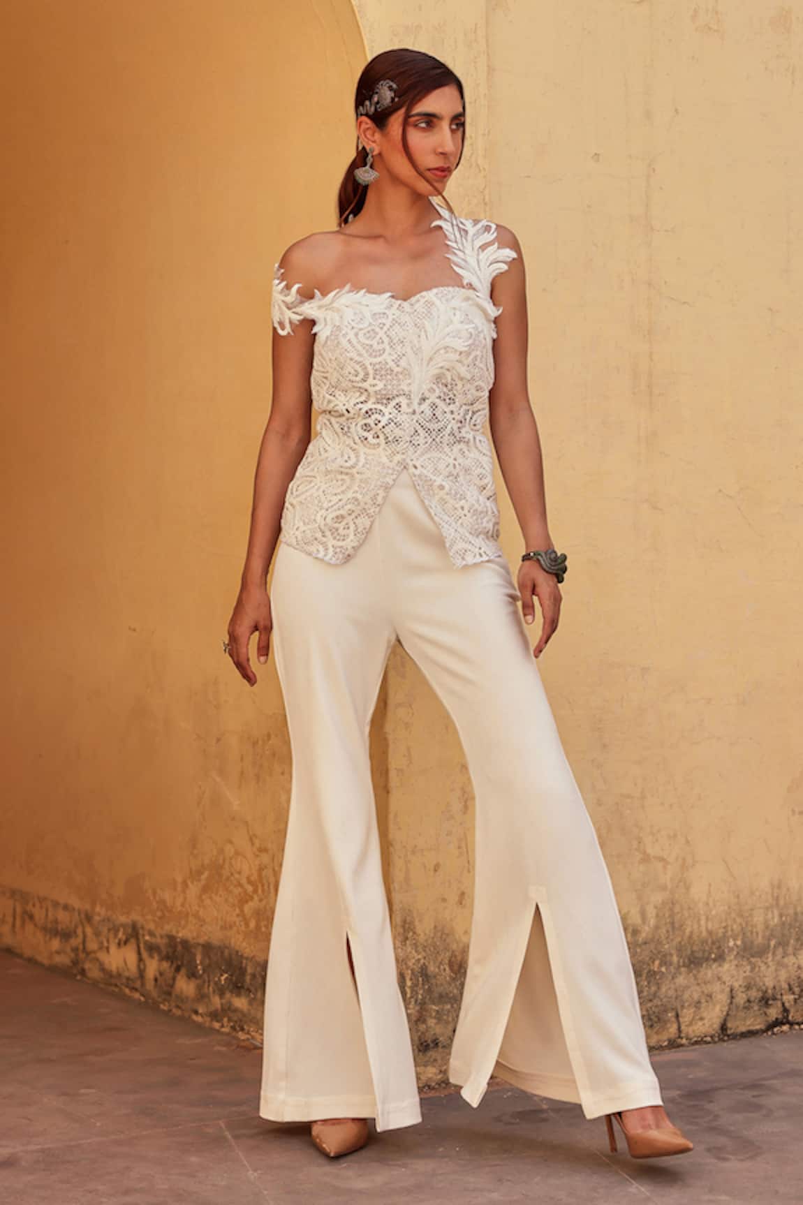 Label Moni K Designer Off White Top & Pant Set 