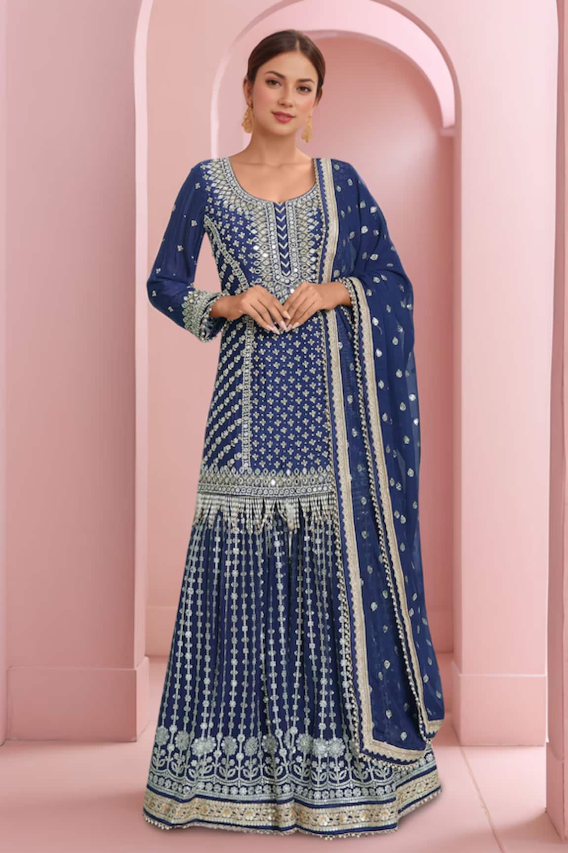 Samyukta Singhania Straight Embroidered Kurta Sharara Set 