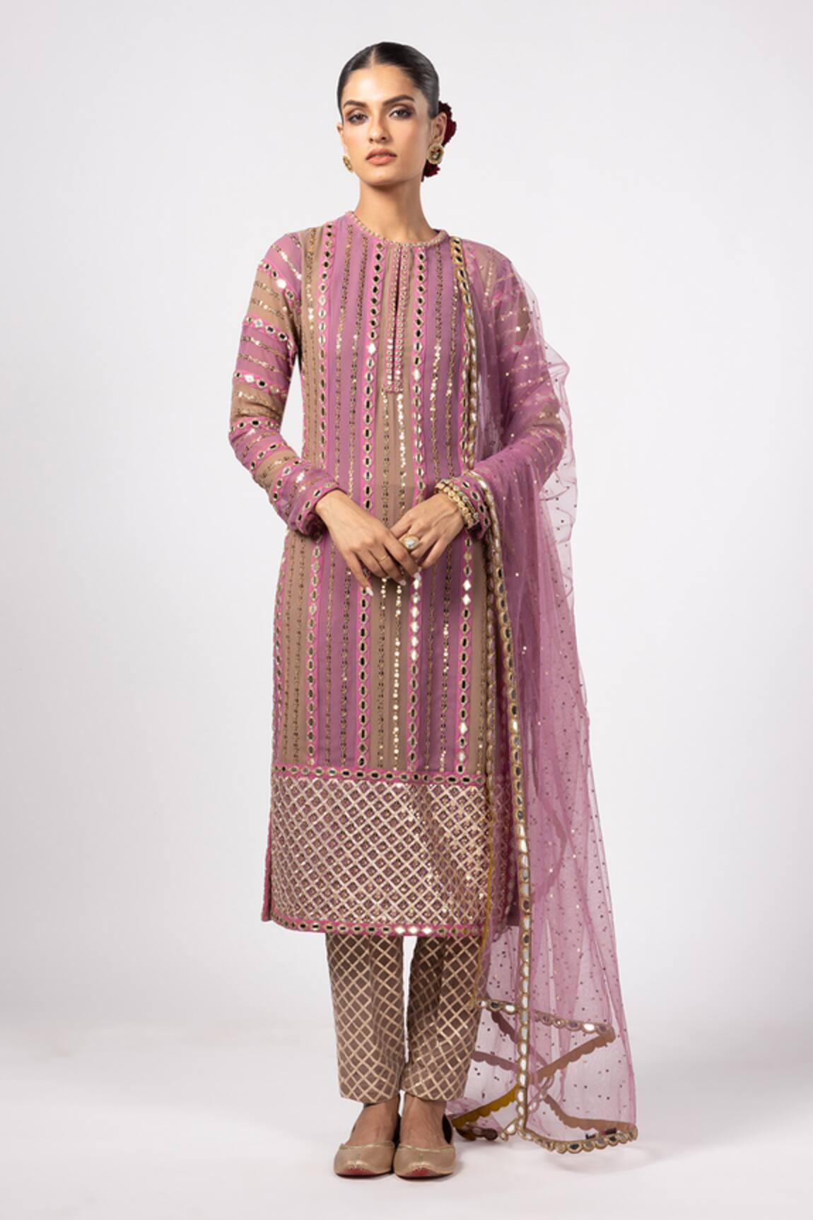 Vvani by Vani Vats Mud Mauve Mirror Kurta Set 