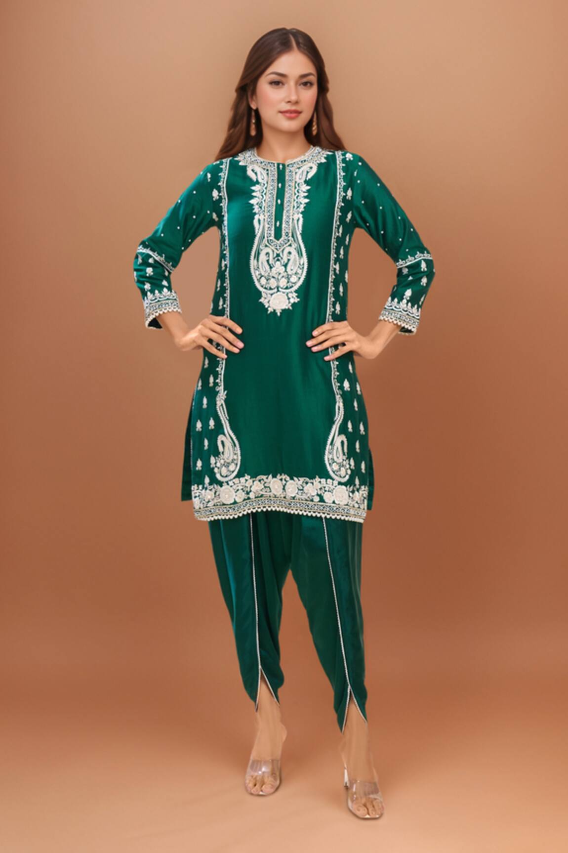 Sheetal Batra Emerald Green Embroidered Kurta & Dhoti Set 