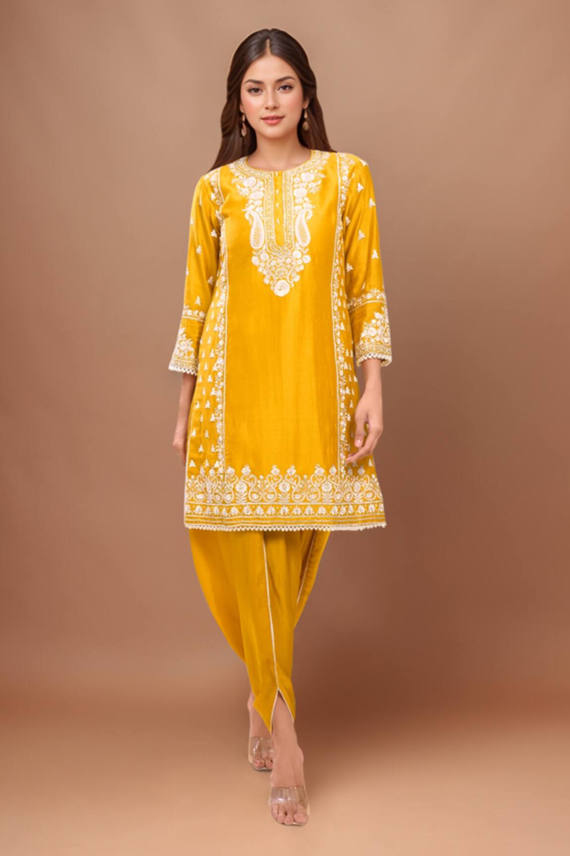 Sheetal Batra Mustard Embroidered Kurta & Dhoti Pant Set 