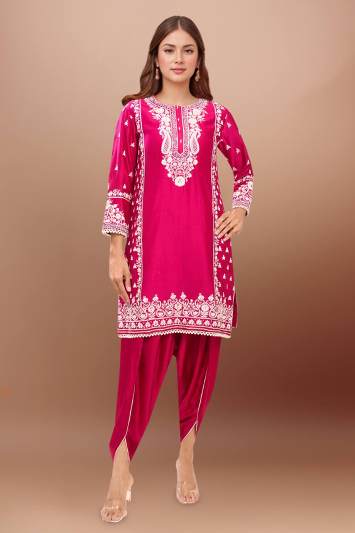 Sheetal Batra Hot Pink Embroidered Kurta & Dhoti Set 