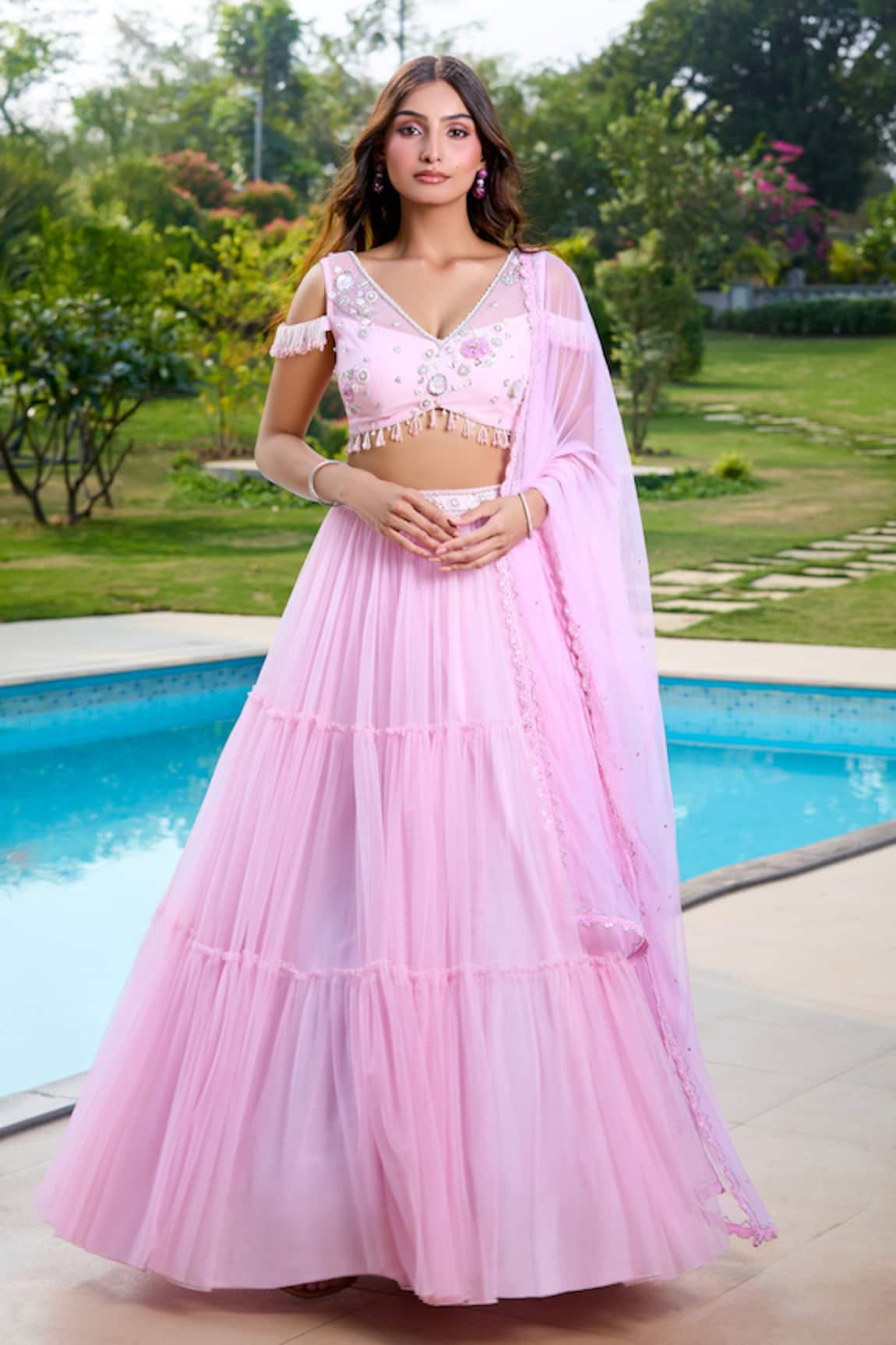 Aariyana Couture Baby Pink Hand Embroidered Lehenga Set 