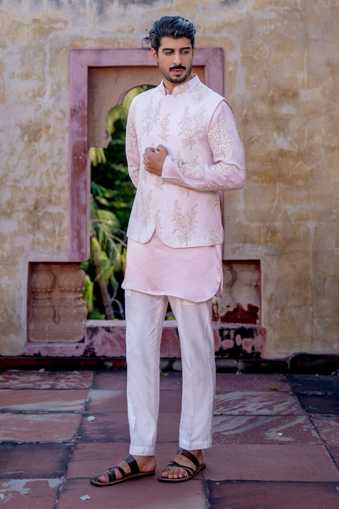 NAFS Floral Embroidered Chanderi Kurta Set 