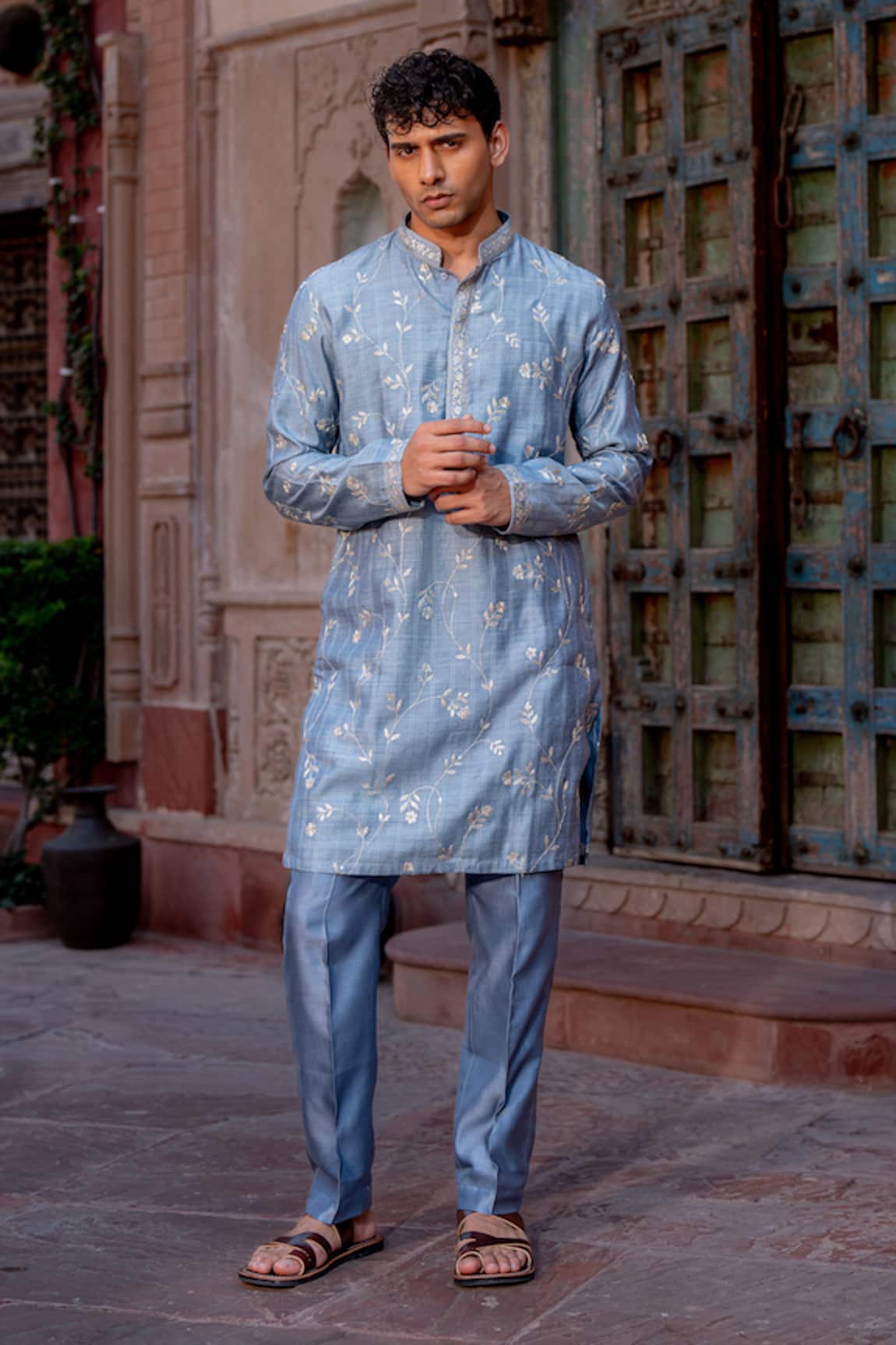 NAFS Steel Blue Zari Work Kurta Set 