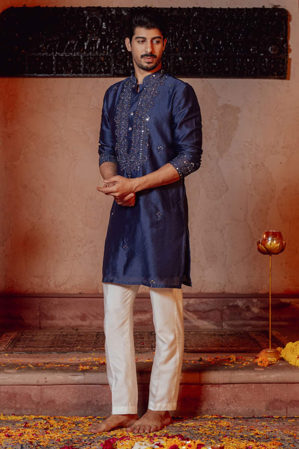 NAFS Indigo Blue Mirror Work Kurta Set 