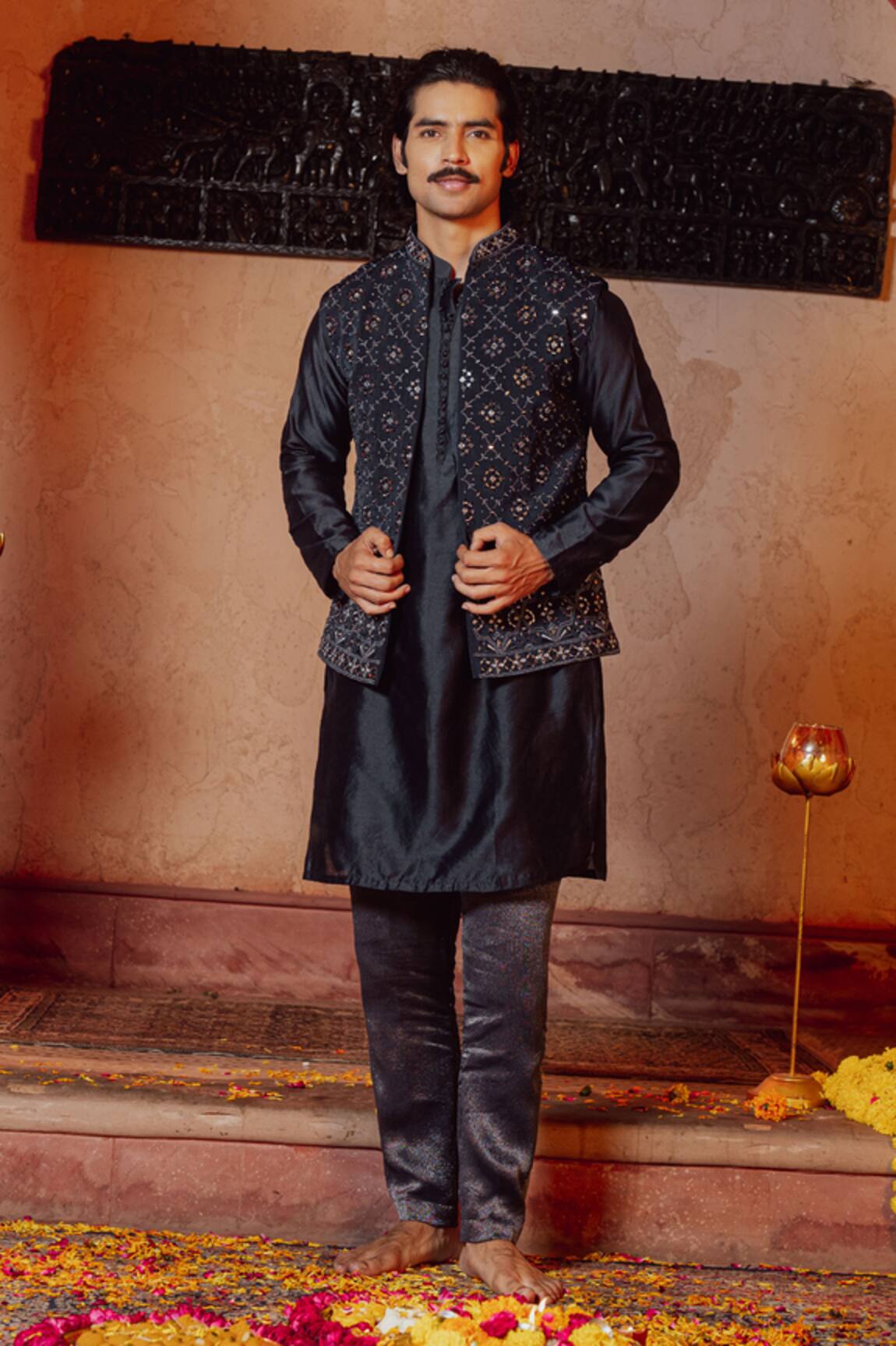 NAFS Indigo Blue Mirror Work Kurta Set 