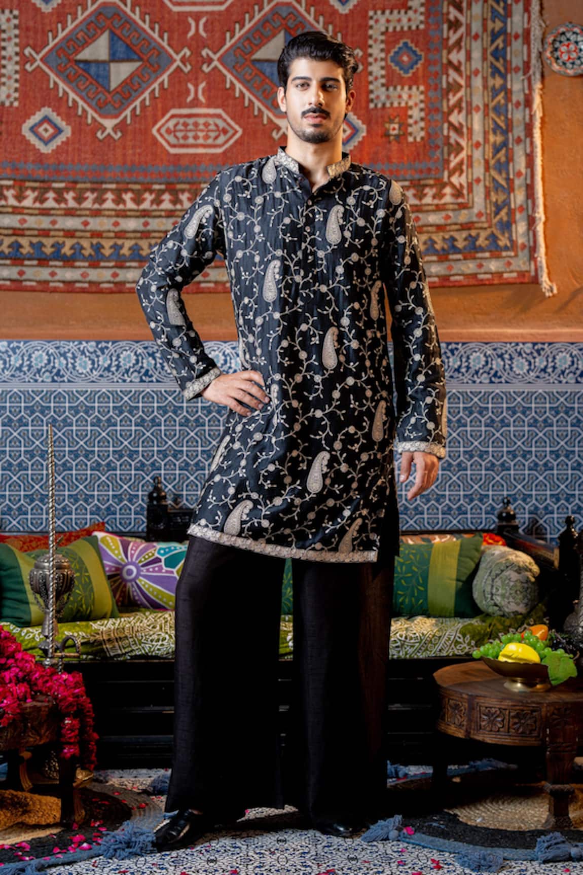 NAFS Black Thread Embroidered Kurta Set 