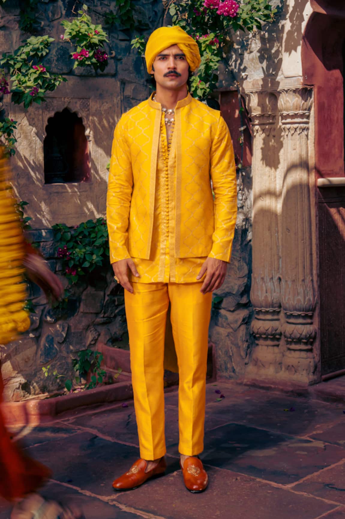 NAFS Yellow Chanderi Brocade Kurta Pant Set 