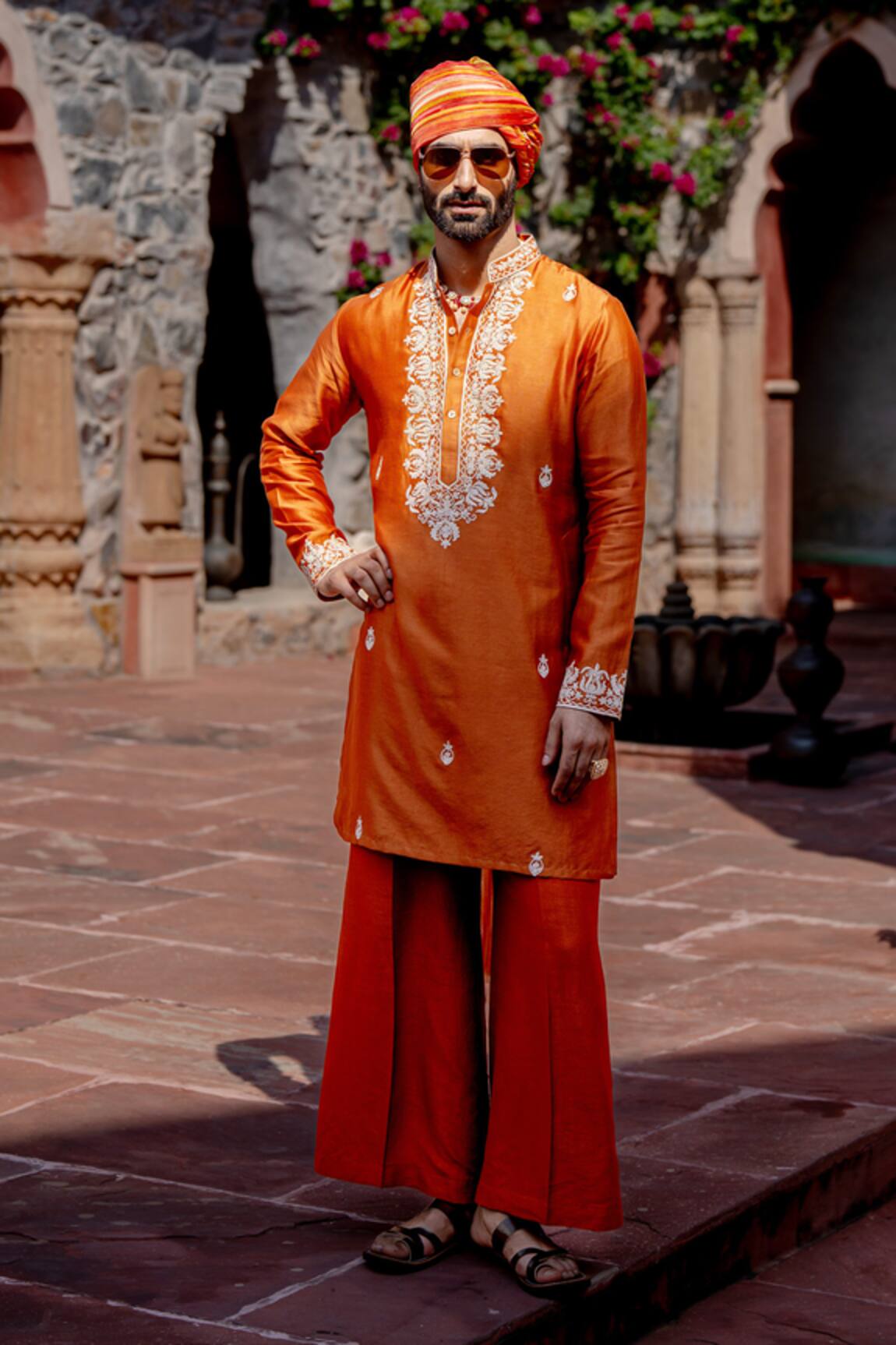 NAFS Rust Orange Embroidered Kurta Set 