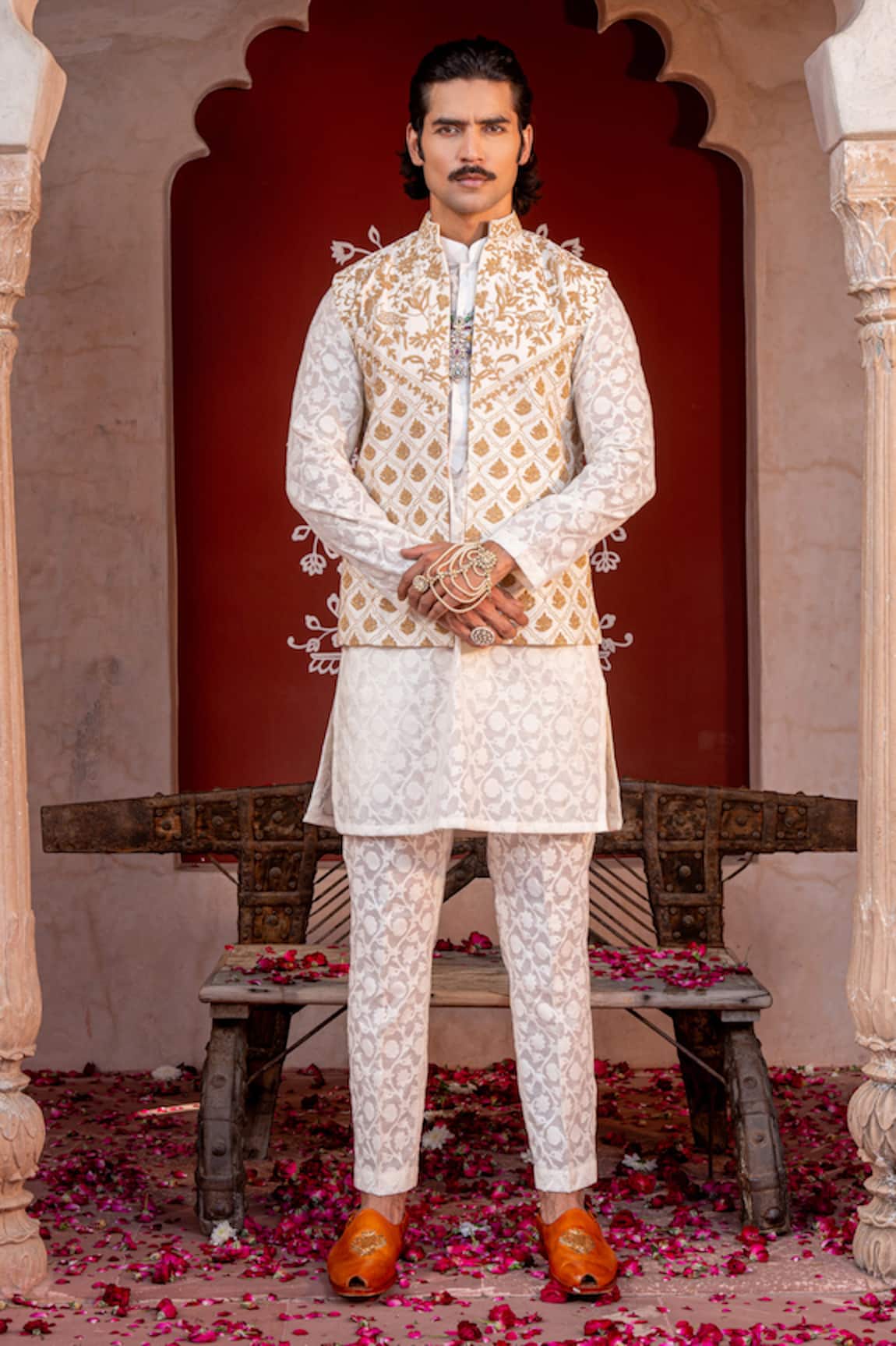 NAFS Ivory Zari Embroidered Kurta Set 