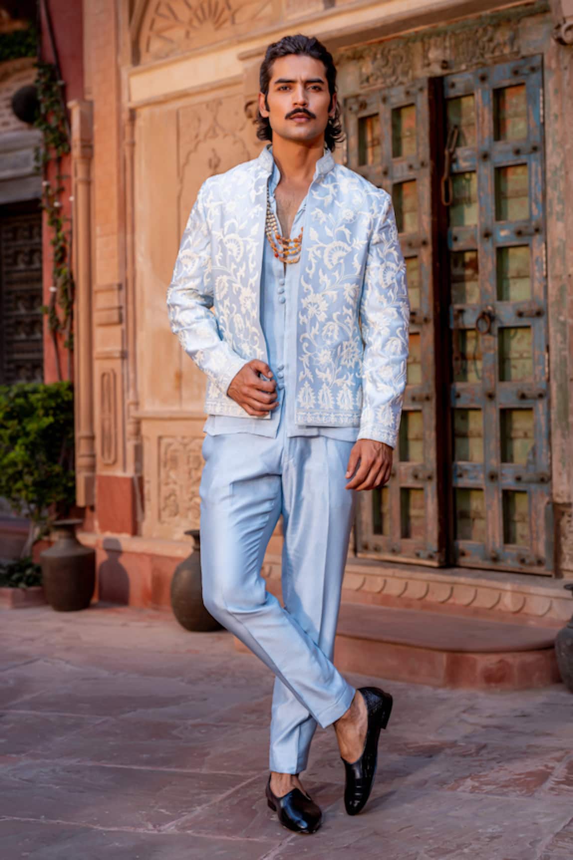 NAFS Powder Blue Dori Work Kurta Set 
