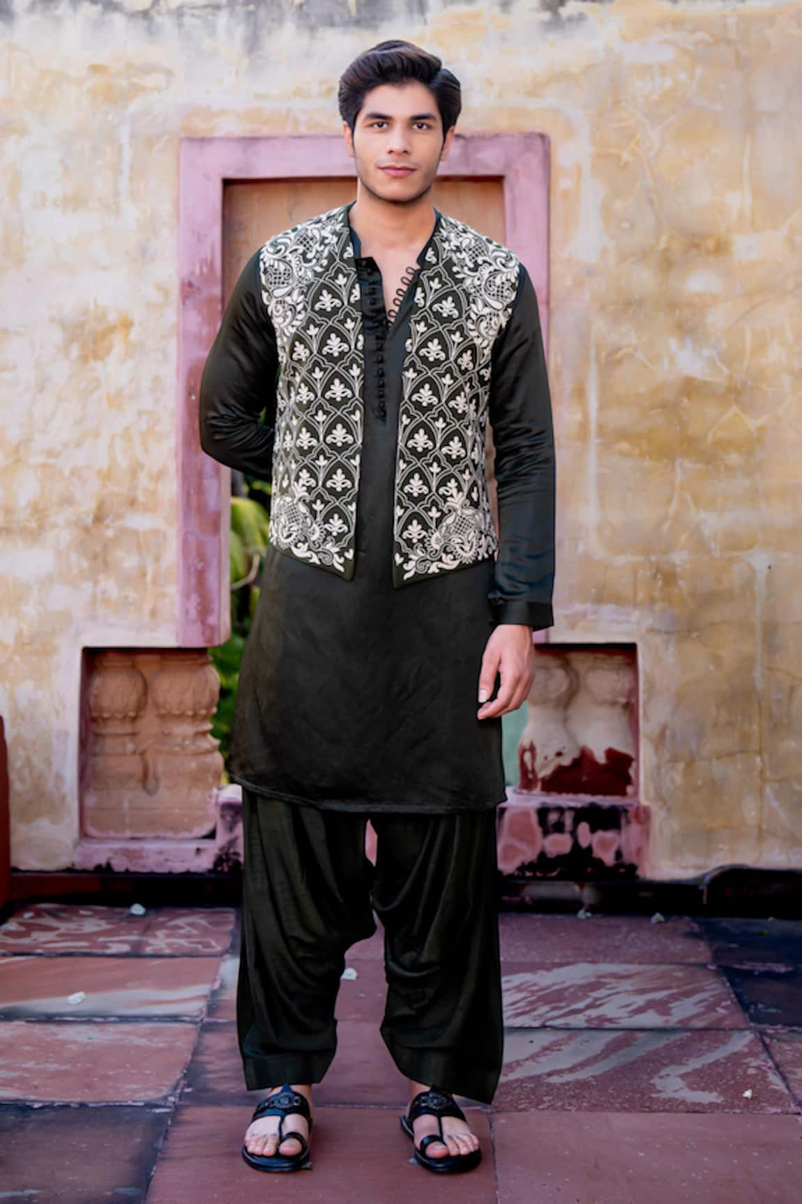 NAFS Olive Green Dori Work Bundi Set 