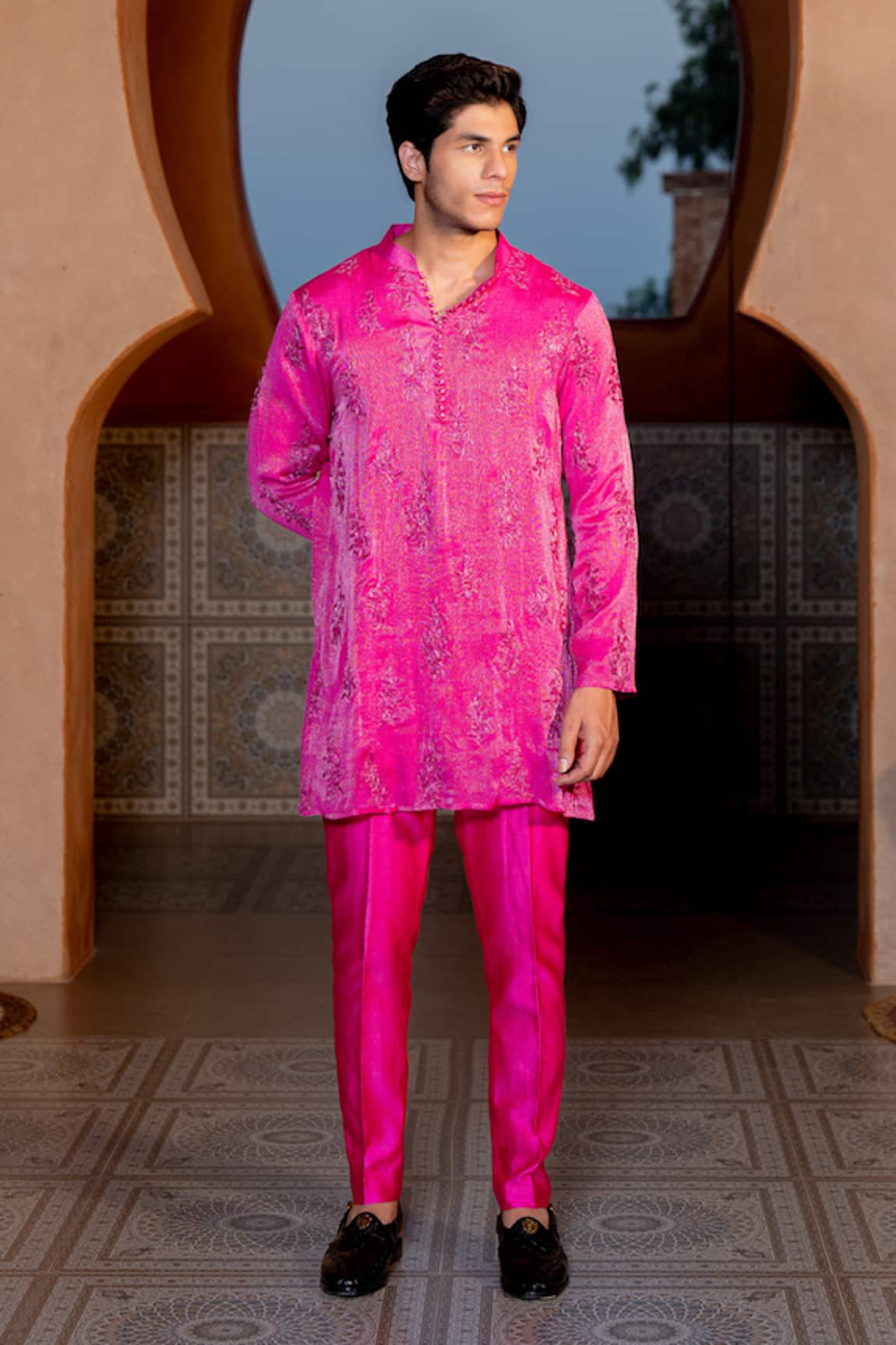 NAFS Embroidered Hot Pink Kurta Set 