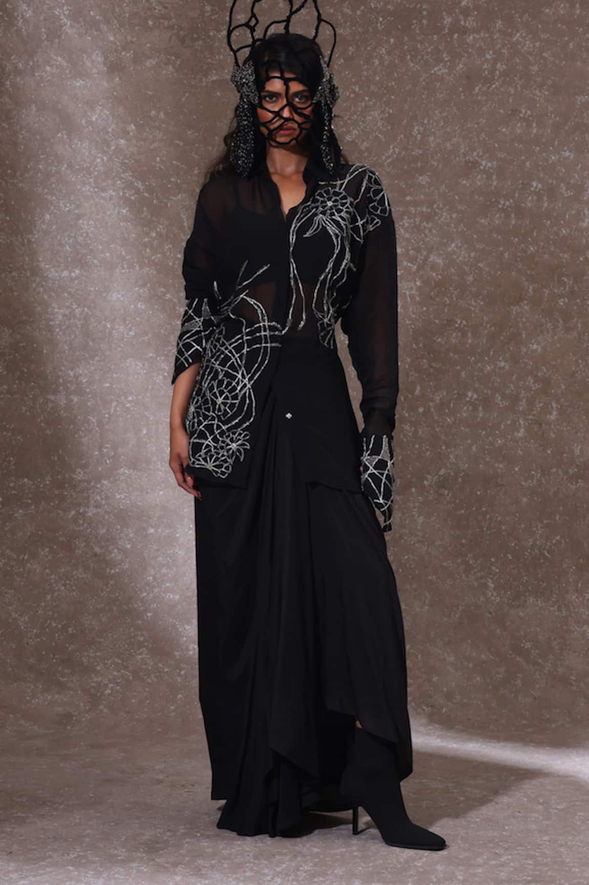 URMIL Black Organza Fusion Kurta Set 