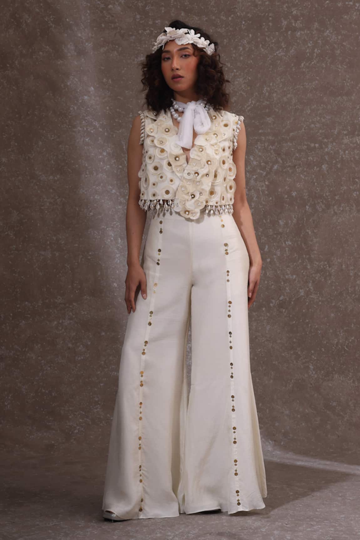 URMIL Designer Off White Jacket & Pant Set 