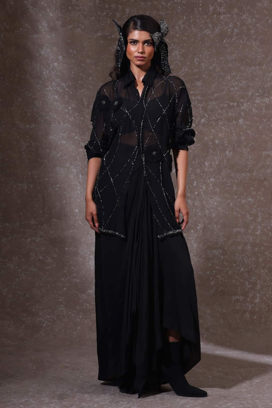 URMIL Black Organza Kurta Set 