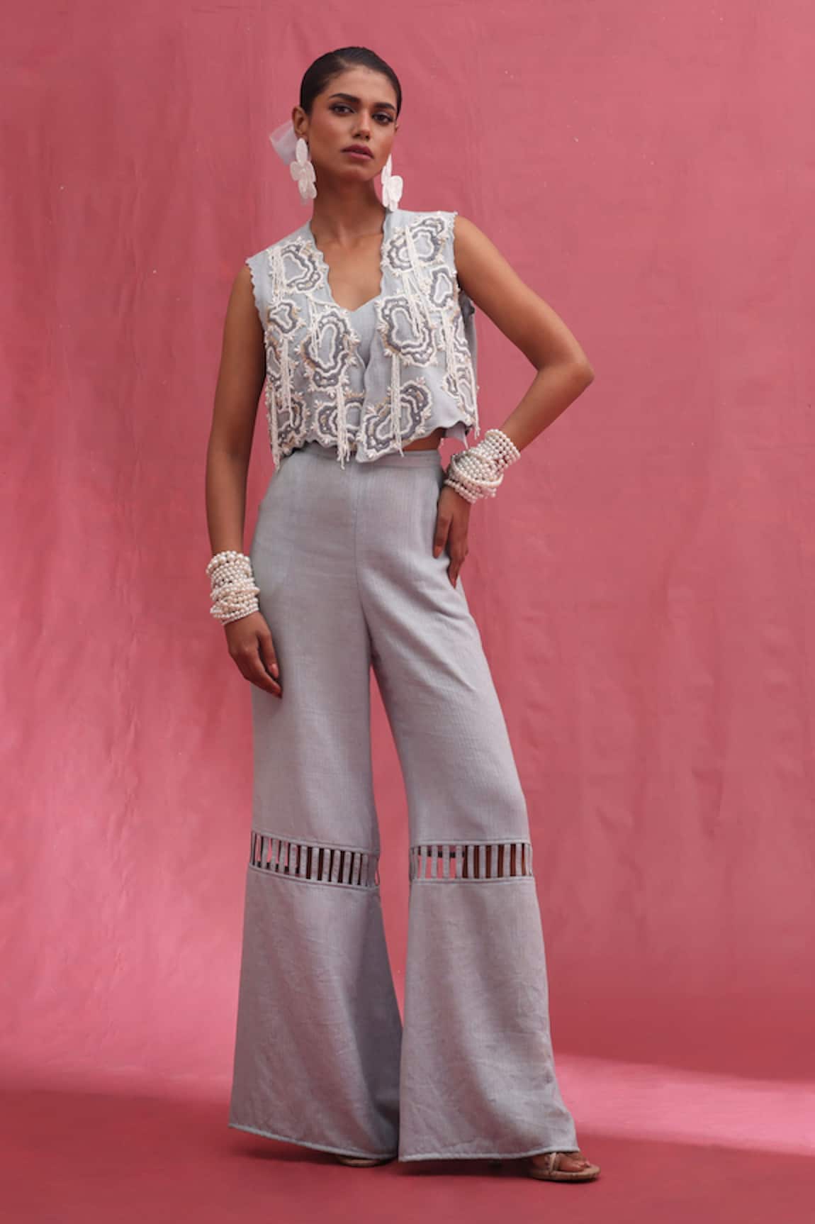 URMIL Ice Blue Khadi Weaves Pant Set 