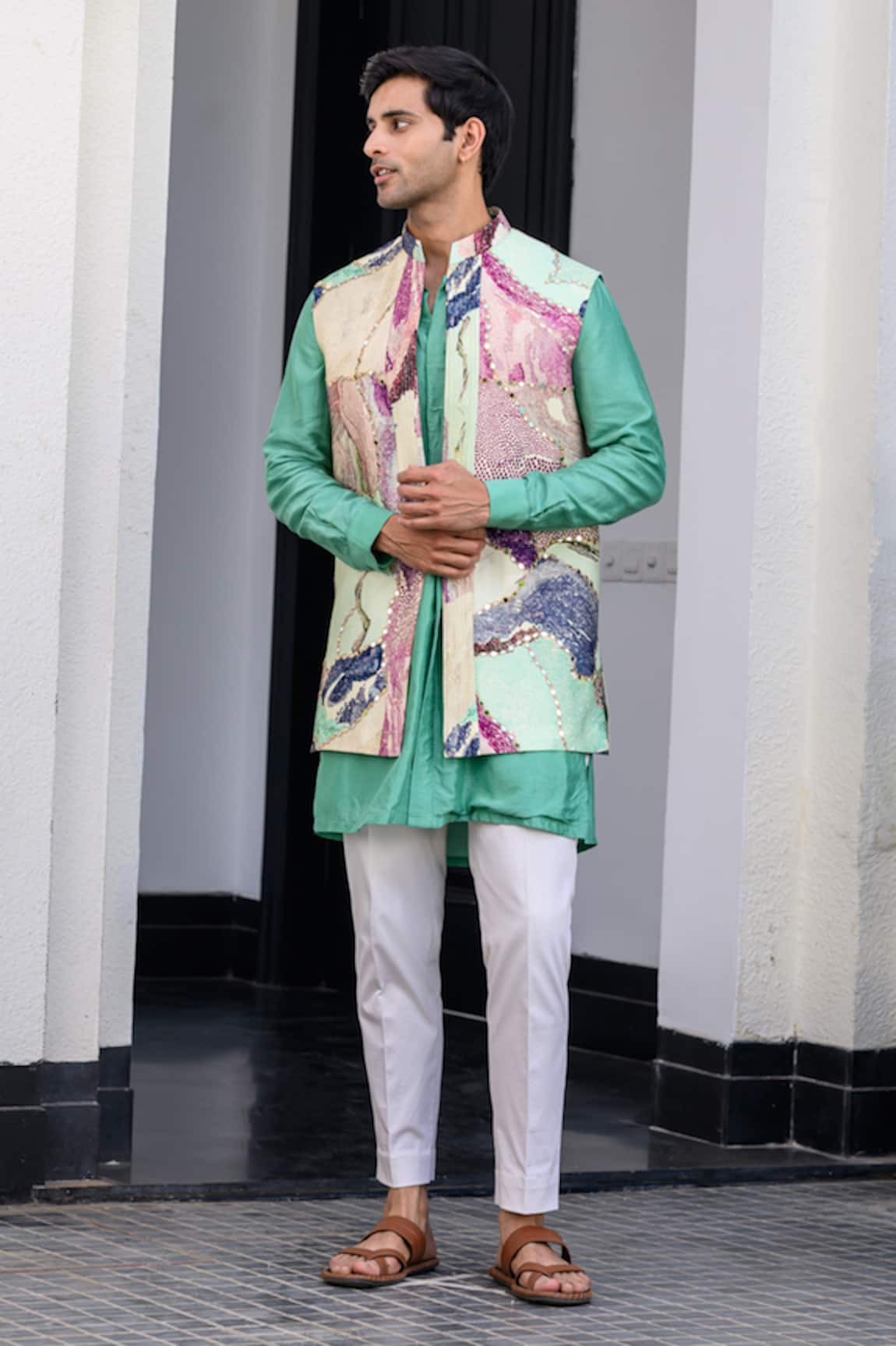 JUHI BENGANI Multi Colour Russian Silk Bundi Set 