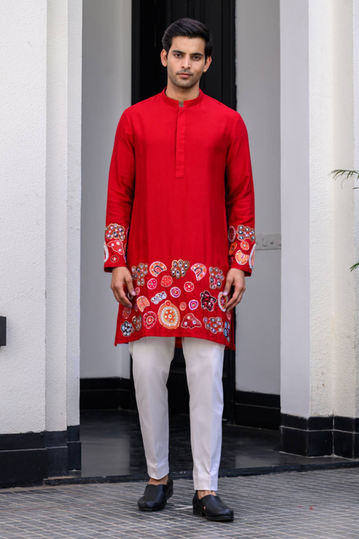 JUHI BENGANI Red Embroidered Kurta Set 