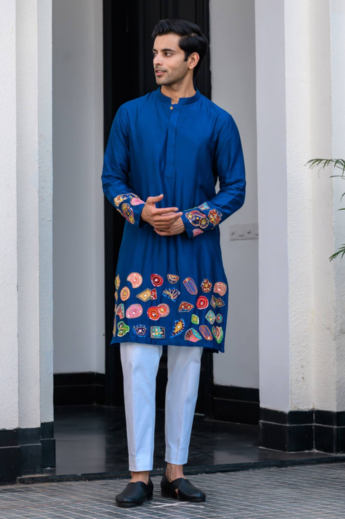 JUHI BENGANI Embroidered Dark Blue Kurta Set 