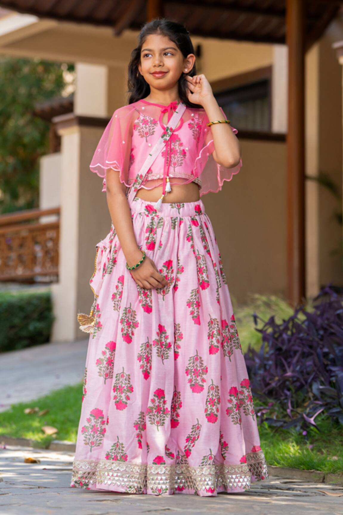 YUVRAANI JAIPUR Floral Printed Lehenga with Cape 