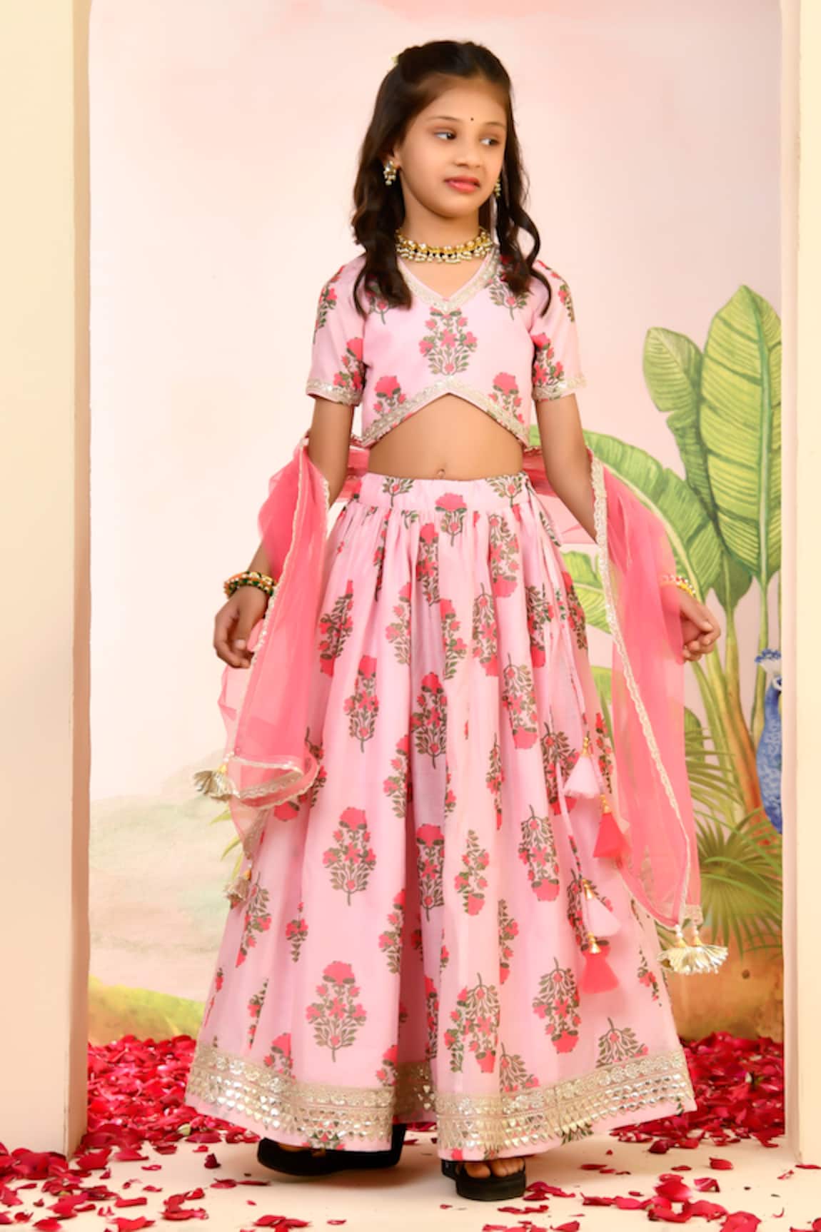YUVRAANI JAIPUR Blush Pink Digital Print Lehenga Set 