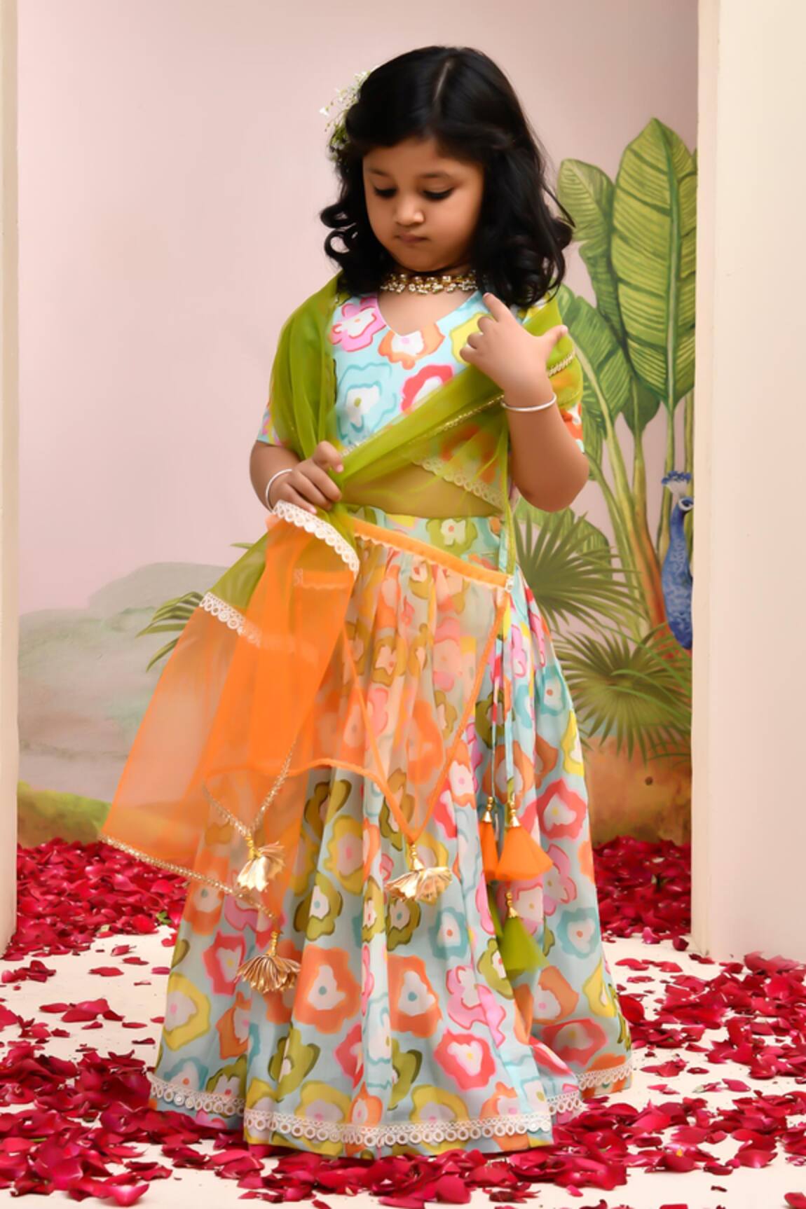 YUVRAANI JAIPUR Multi-colored Lehenga Set for Girls 