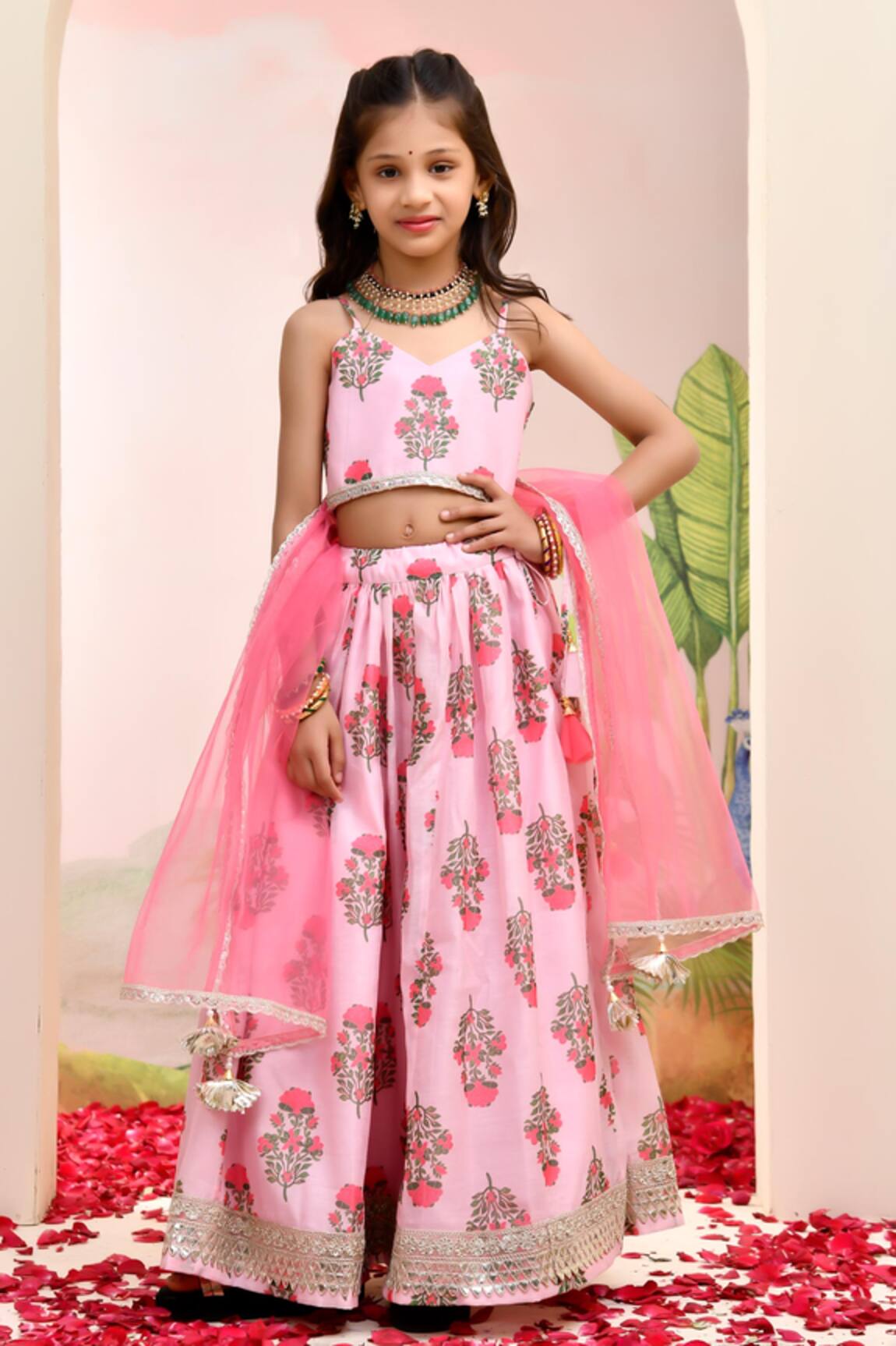YUVRAANI JAIPUR Floral Pink Lehenga Set for Girls 