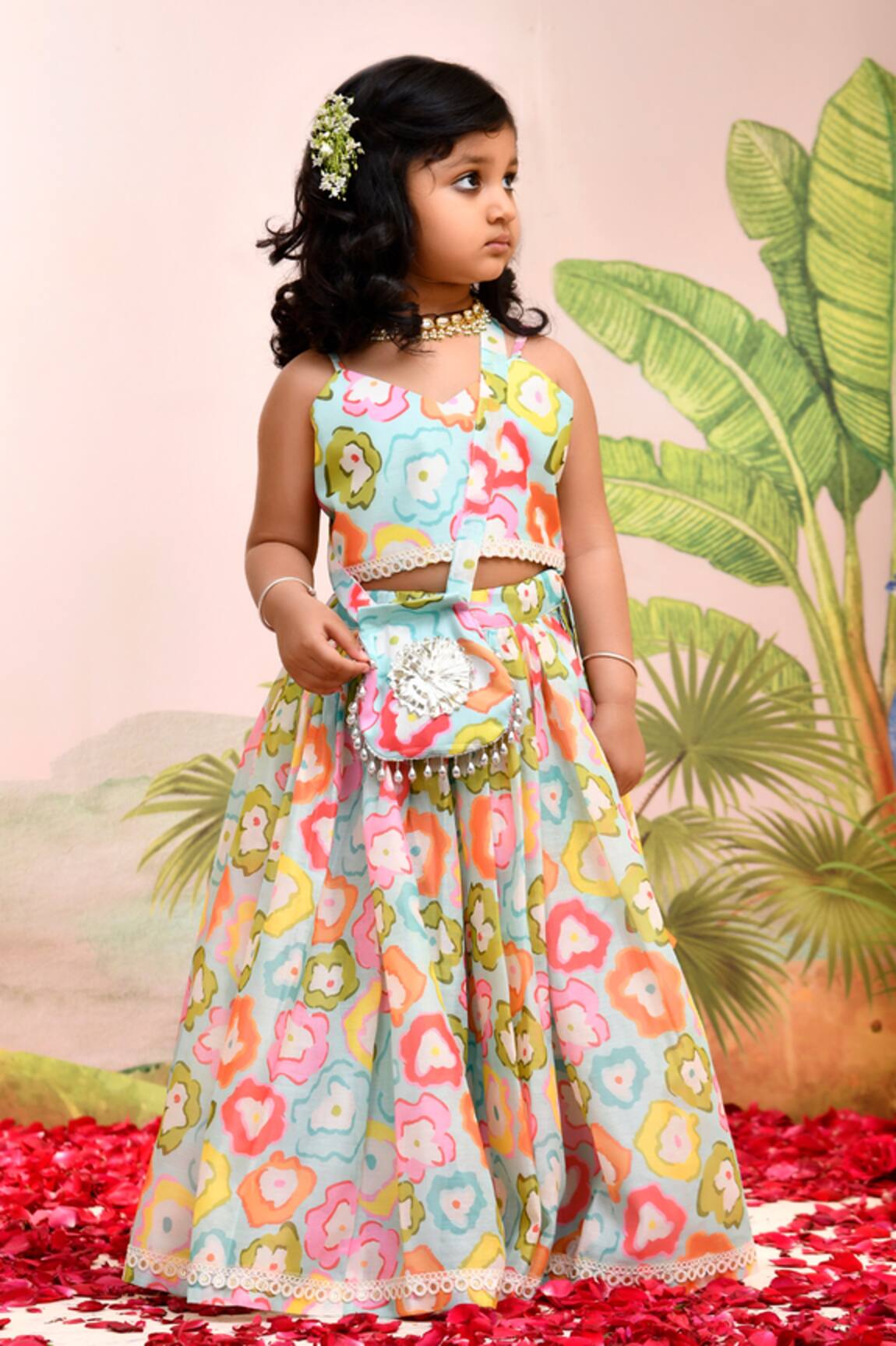 YUVRAANI JAIPUR Multi-colored Lehenga Set for Girls 