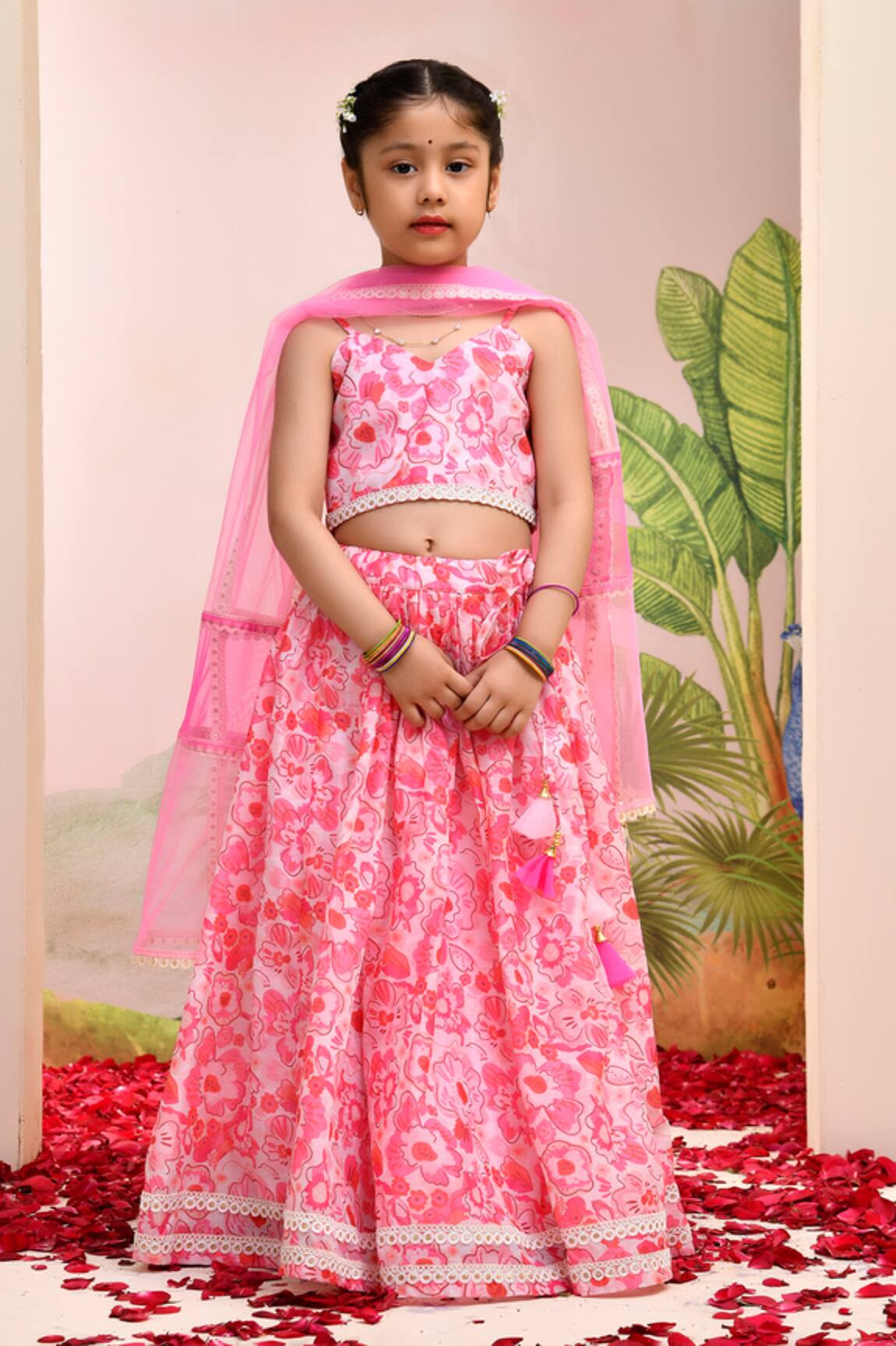 YUVRAANI JAIPUR Neon Pink Digital Print Lehenga Set 