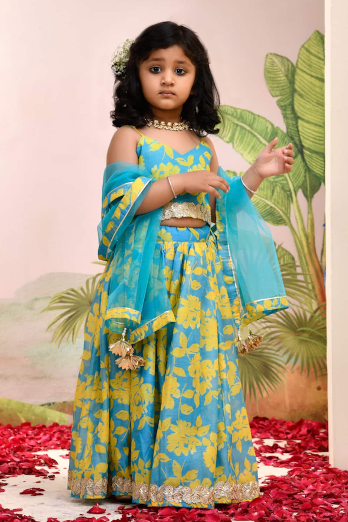 YUVRAANI JAIPUR Neon Blue & Yellow Lehenga Set 