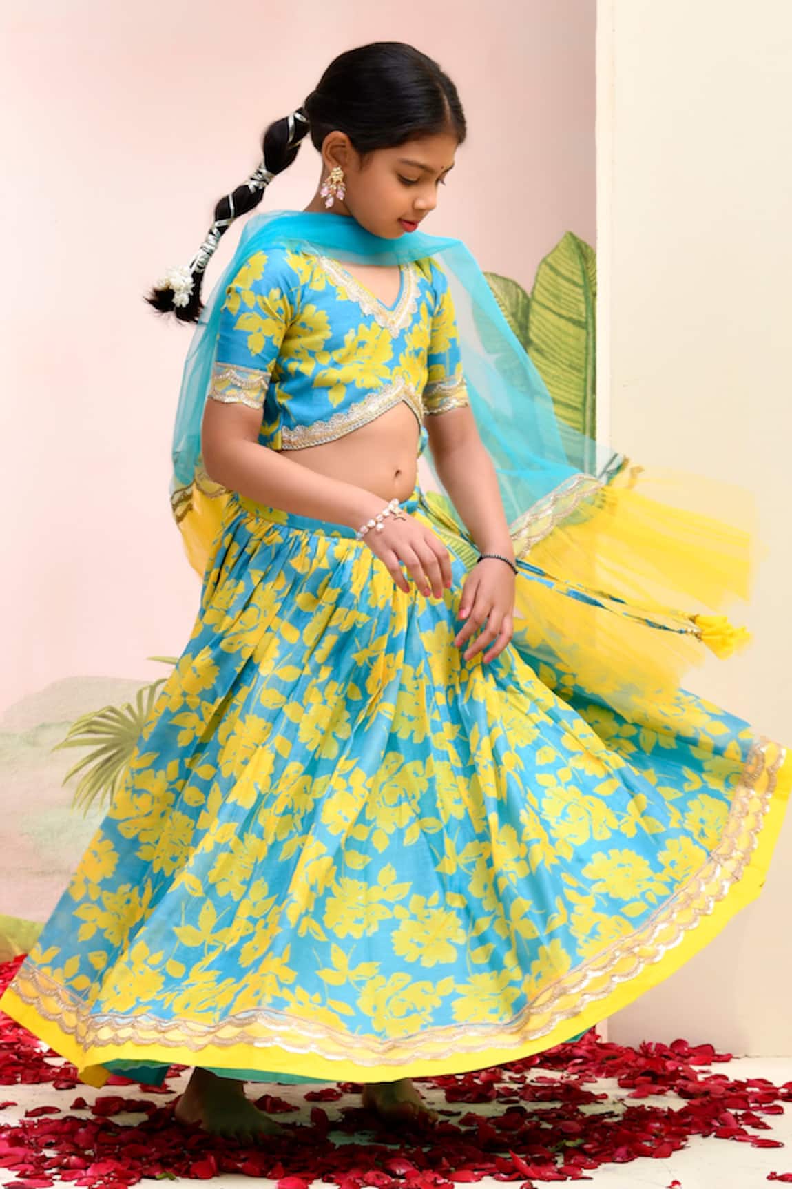 YUVRAANI JAIPUR Neon Blue & Yellow Lehenga Set 