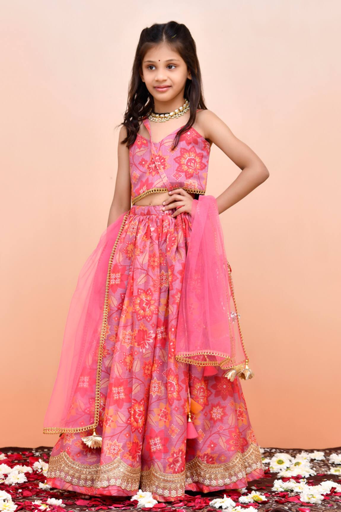 YUVRAANI JAIPUR Peach Digital Print Lehenga Set 
