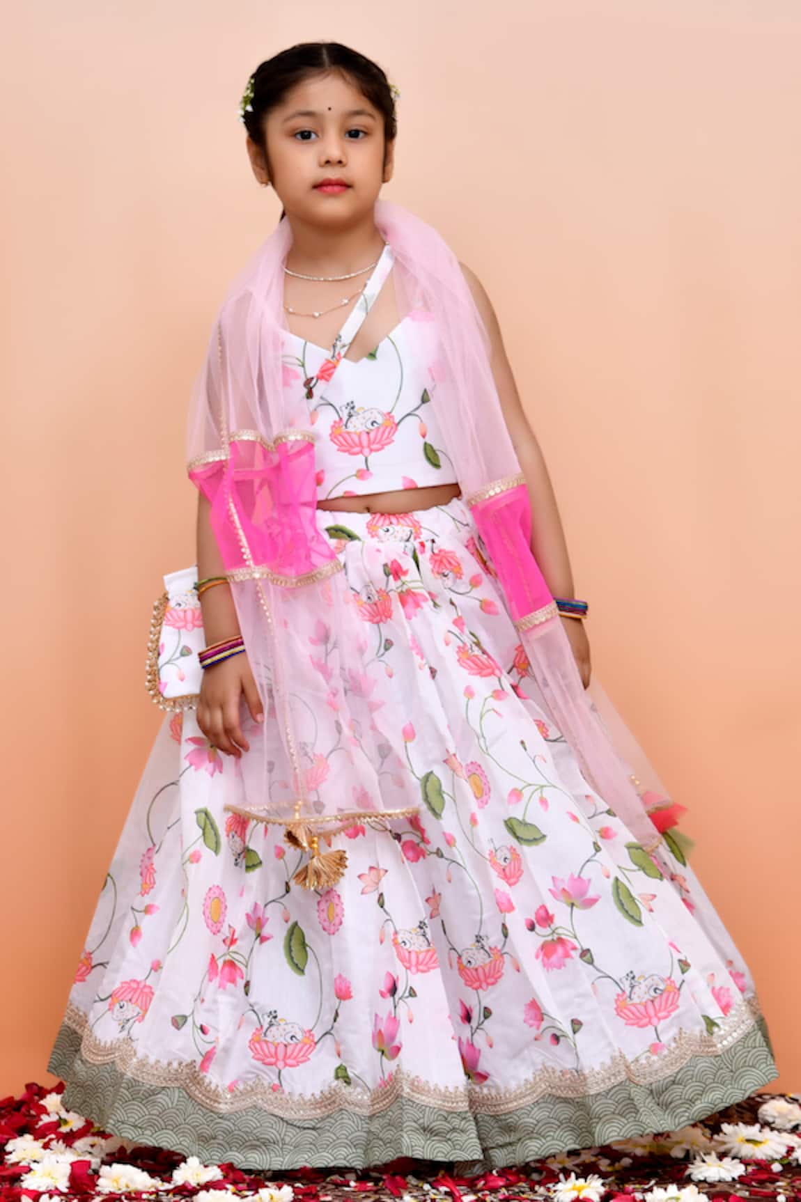 YUVRAANI JAIPUR Ivory & Lotus Printed Lehenga Set 