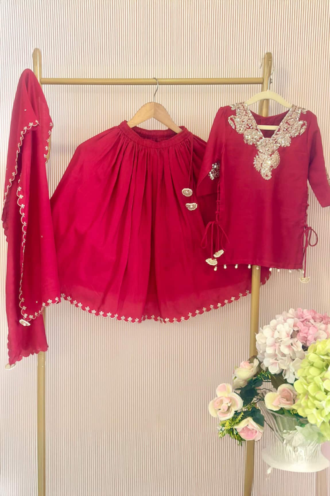 Rage Attire-Sweta Saria Designer Red Paijali Lehenga Set 