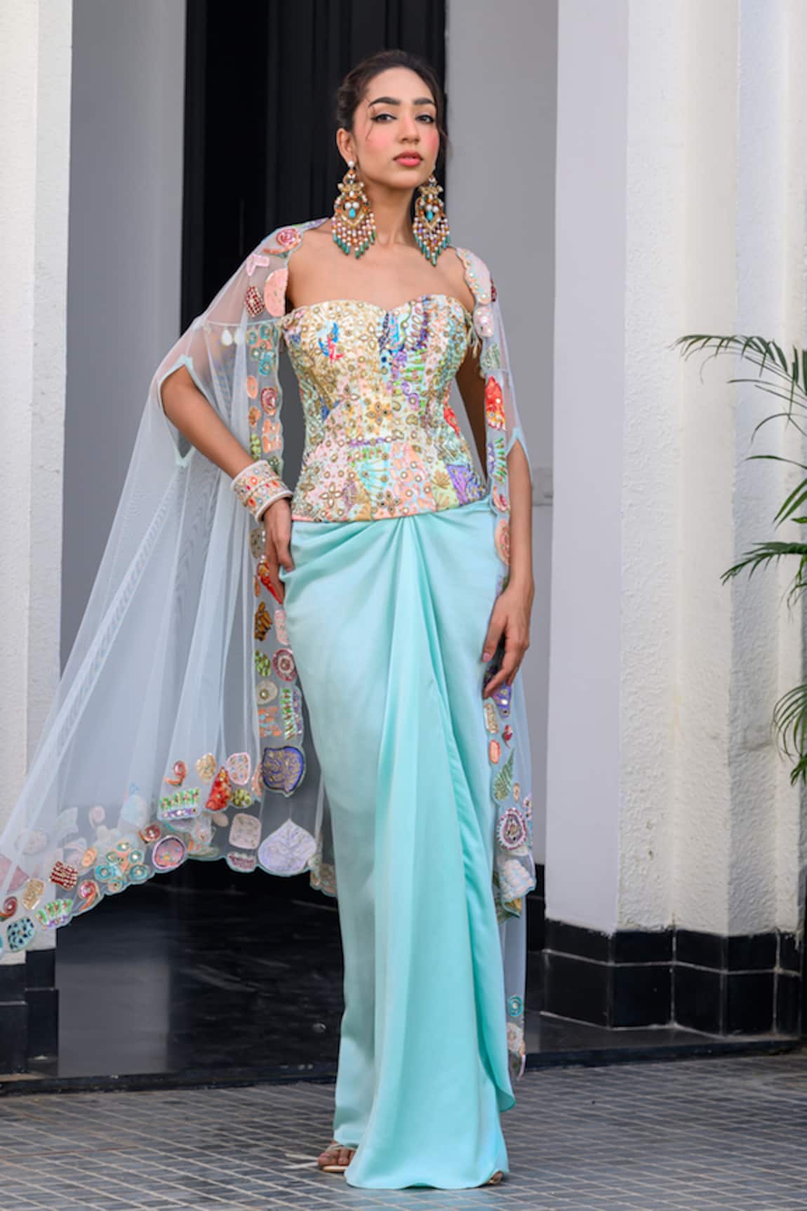 JUHI BENGANI Sky Blue Fusion Style Kurta Set 