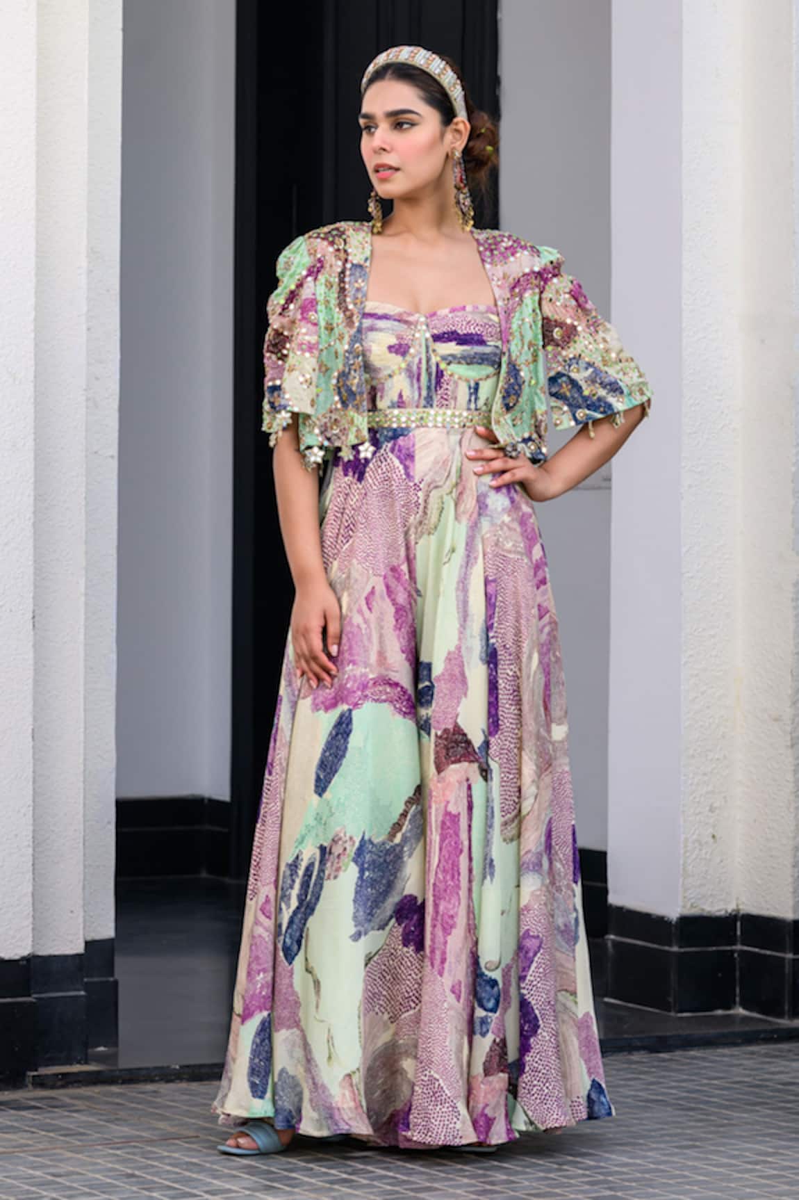 JUHI BENGANI Multi Colour Designer Jumpsuit & Cape 