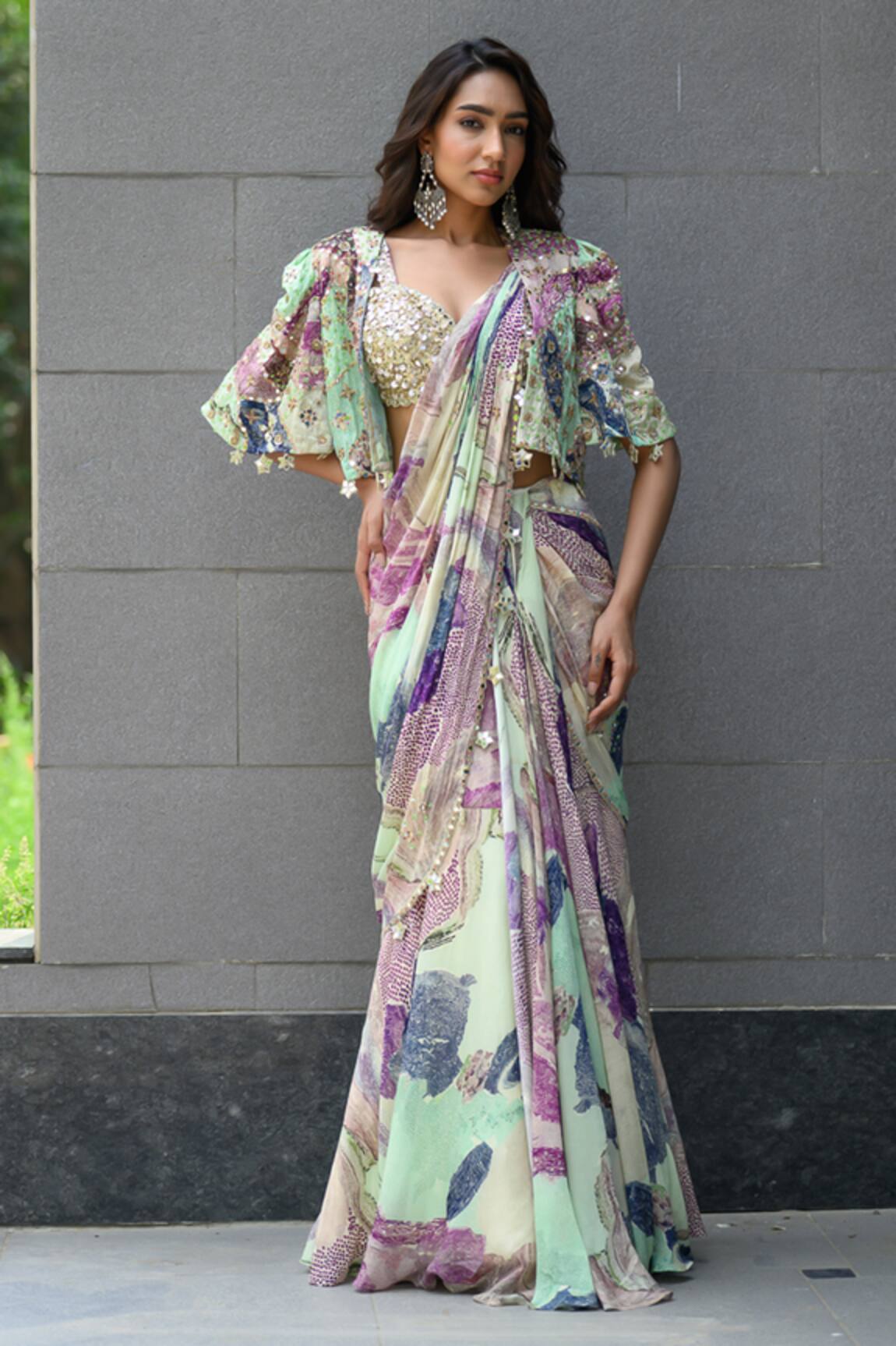 JUHI BENGANI Multi-Colour Pre-Draped Saree Set 