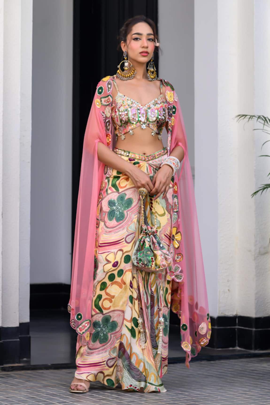 JUHI BENGANI Multi Colour Fusion Cape & Dhoti Set 