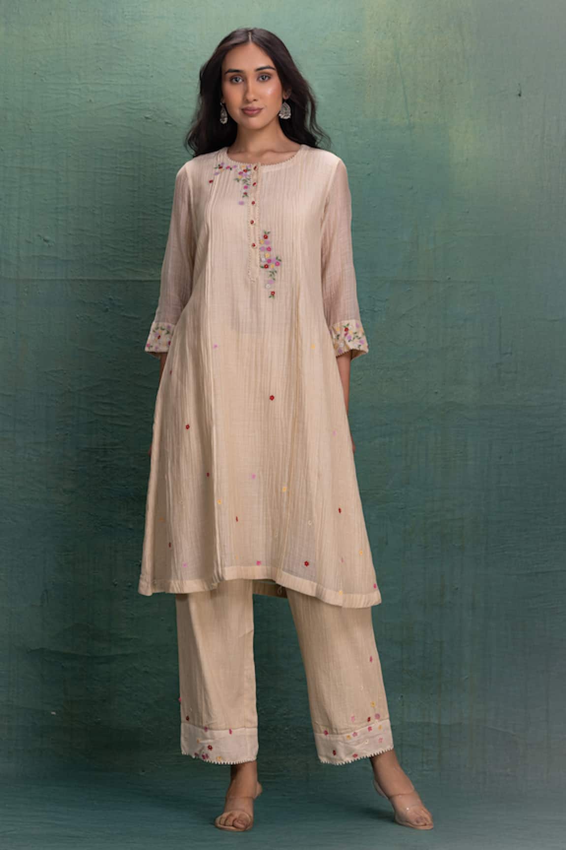 Kahani Lush Cream Machine Embroidery Cord Set 