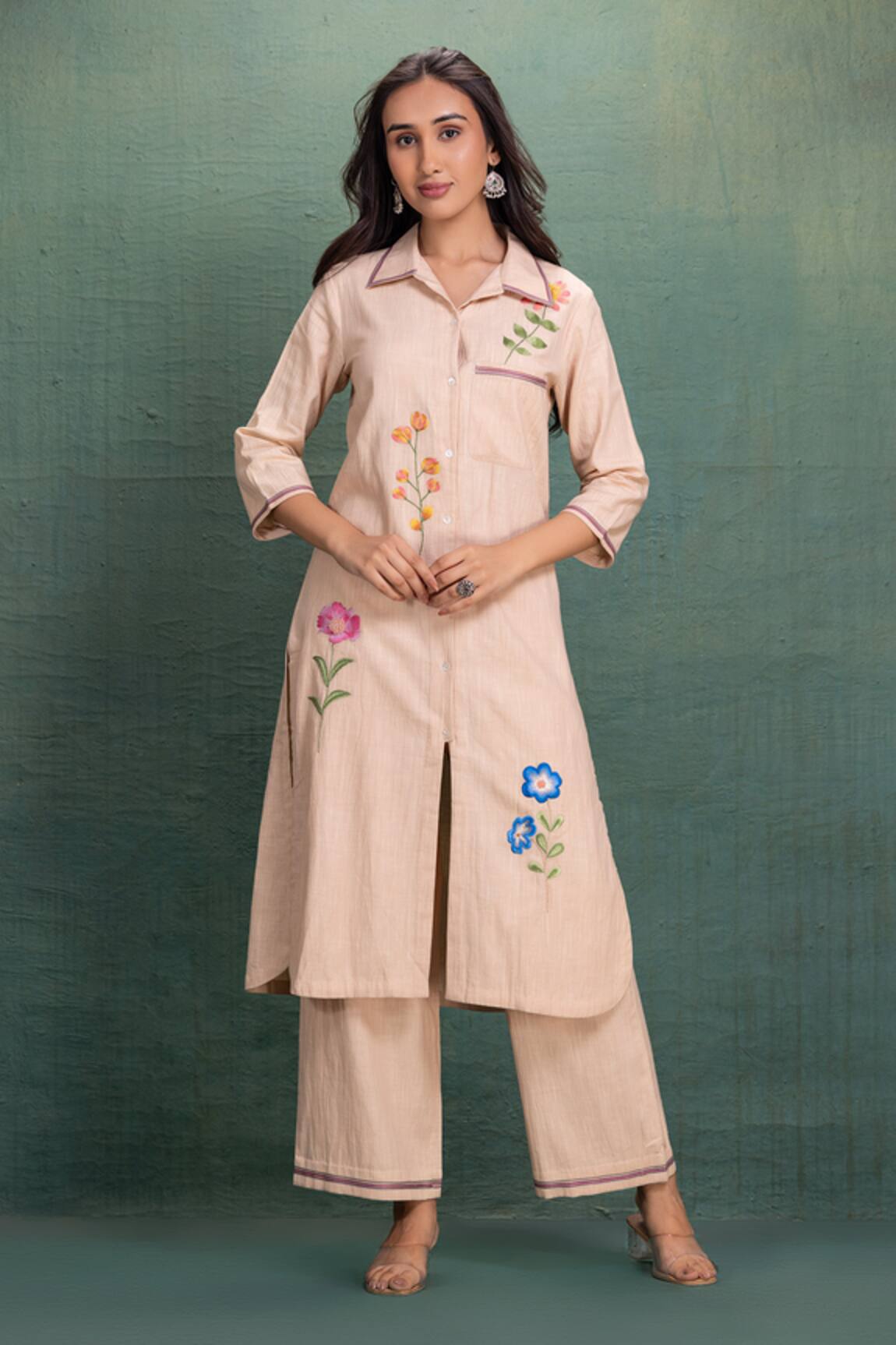 Kahani Lush Beige Machine Embroidery Cord Set 