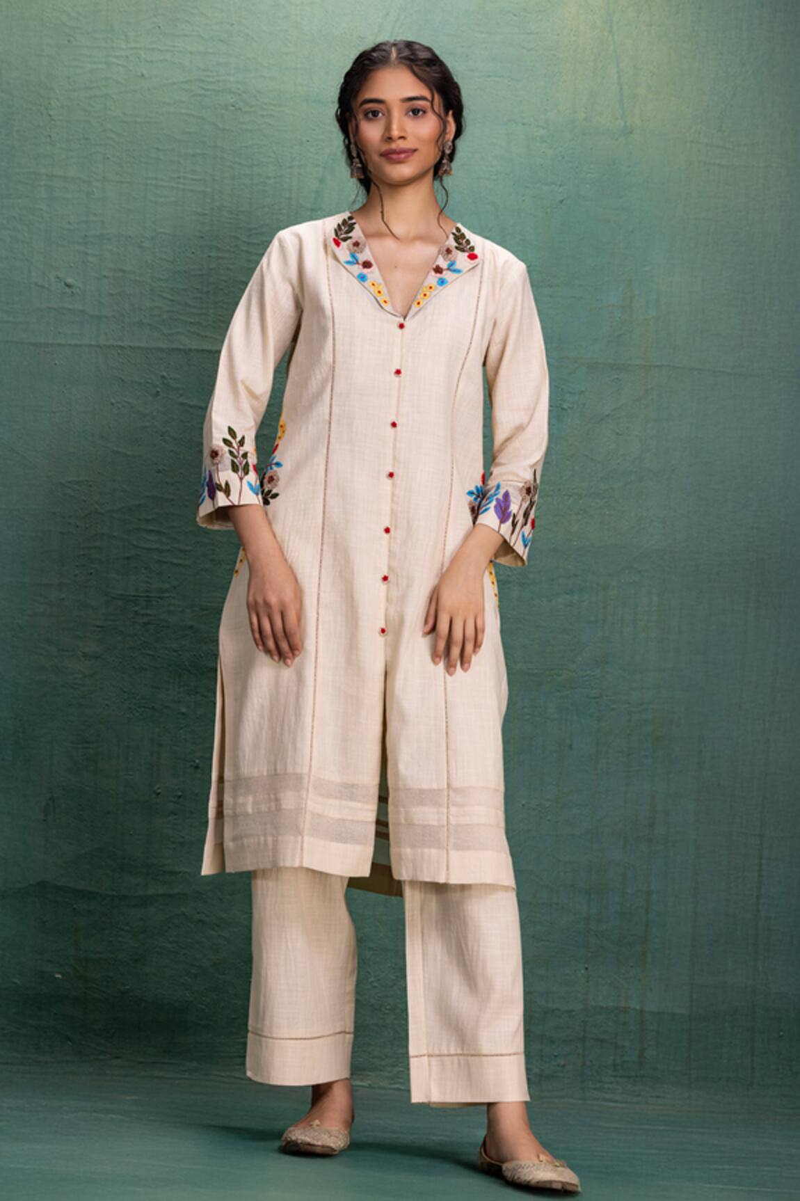 Kahani Lush Beige Machine Embroidery Cord Set 