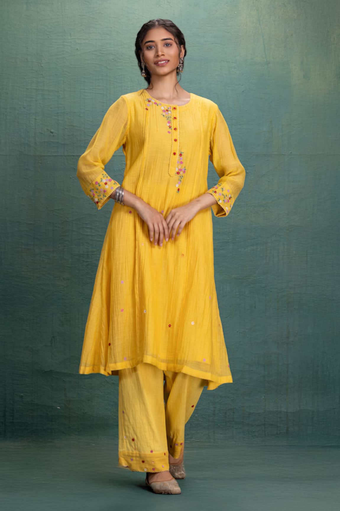 Kahani Lush Yellow Chanderi Kurta Pant Set 